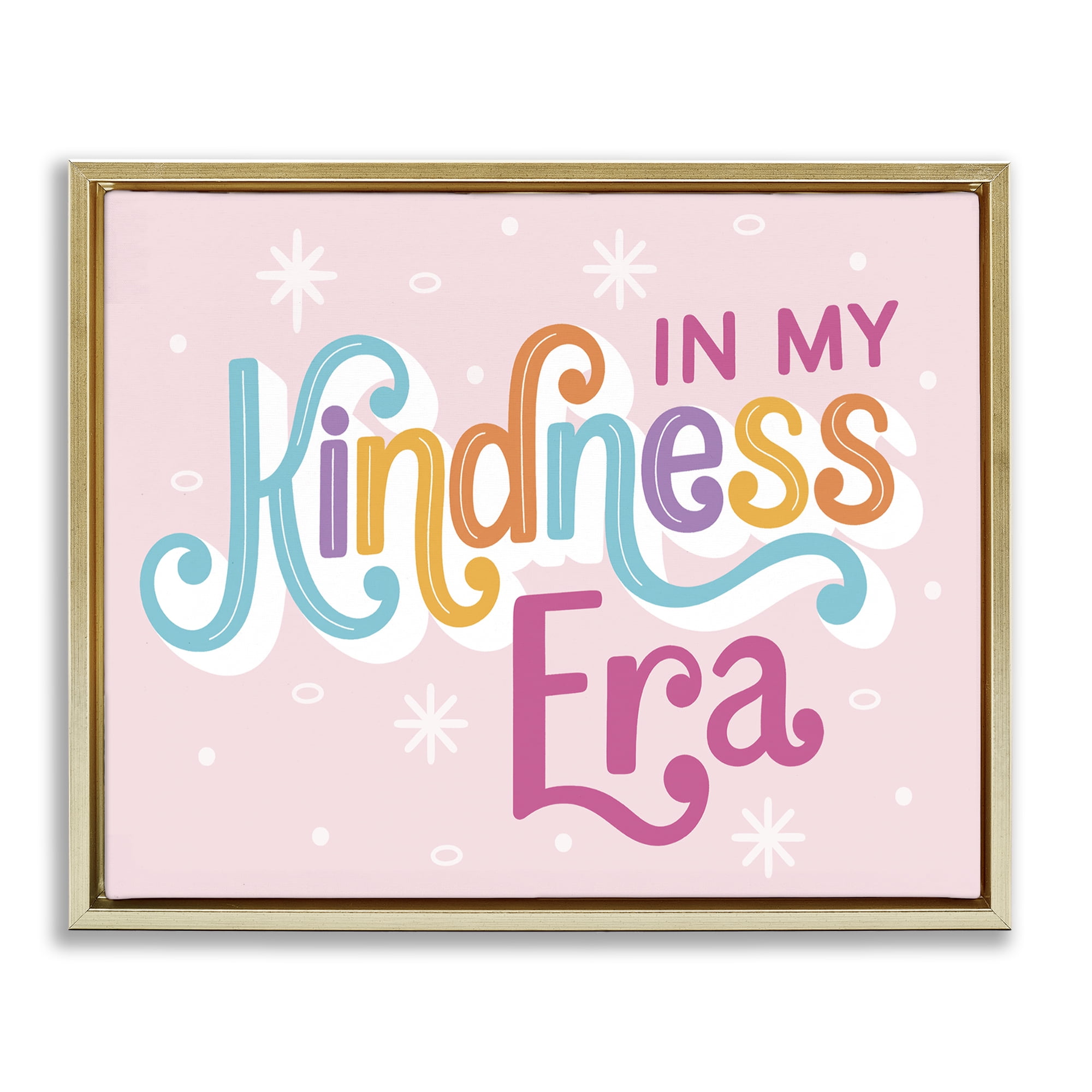 Stupell Industries Pastel Kindness Era Text & Numbers Painting Gold Floater Framed Canvas Art Print Wall Art, 21 x 17