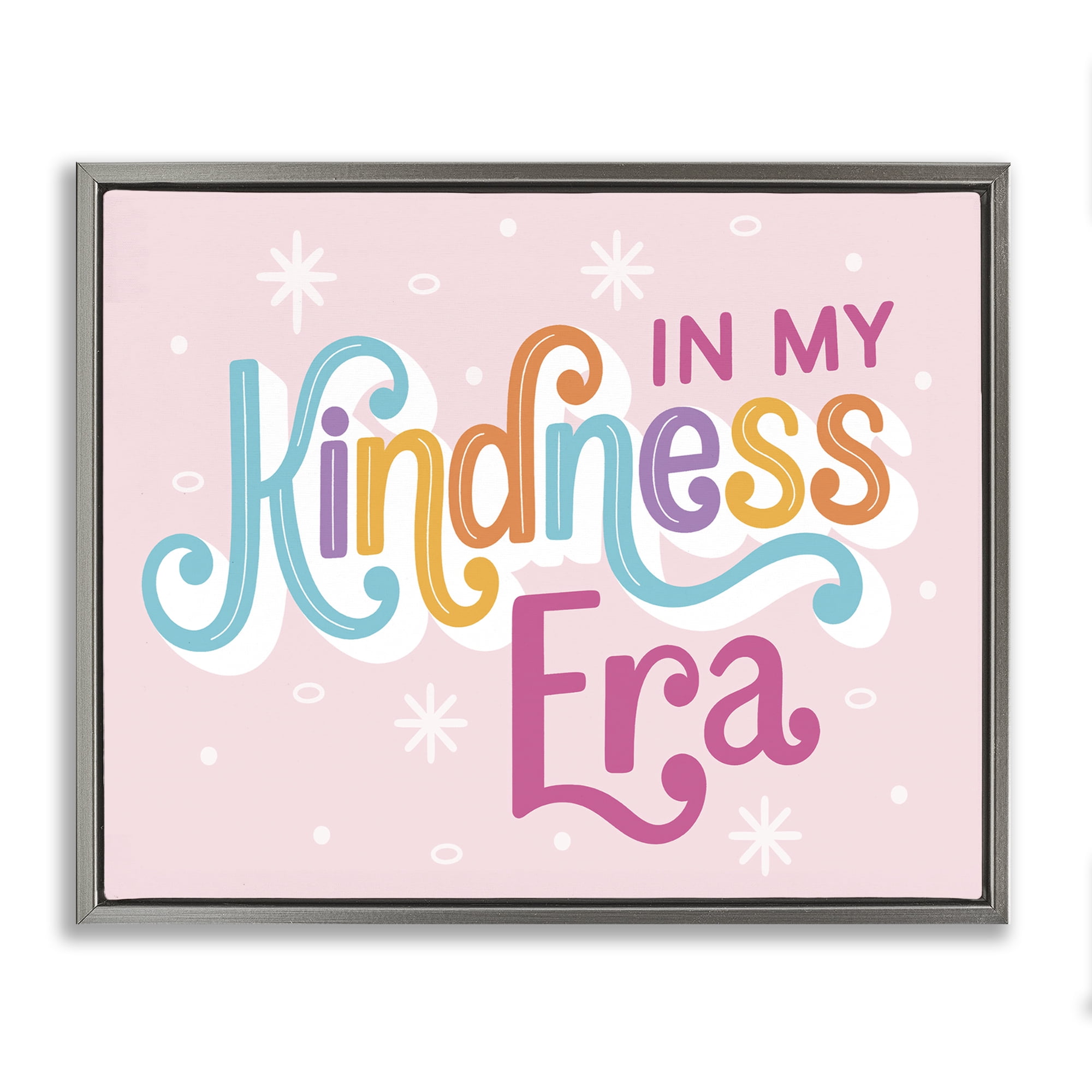 Stupell Industries Pastel Kindness Era Text & Numbers Painting Gray Floater Framed Canvas Art Print Wall Art, 21 x 17