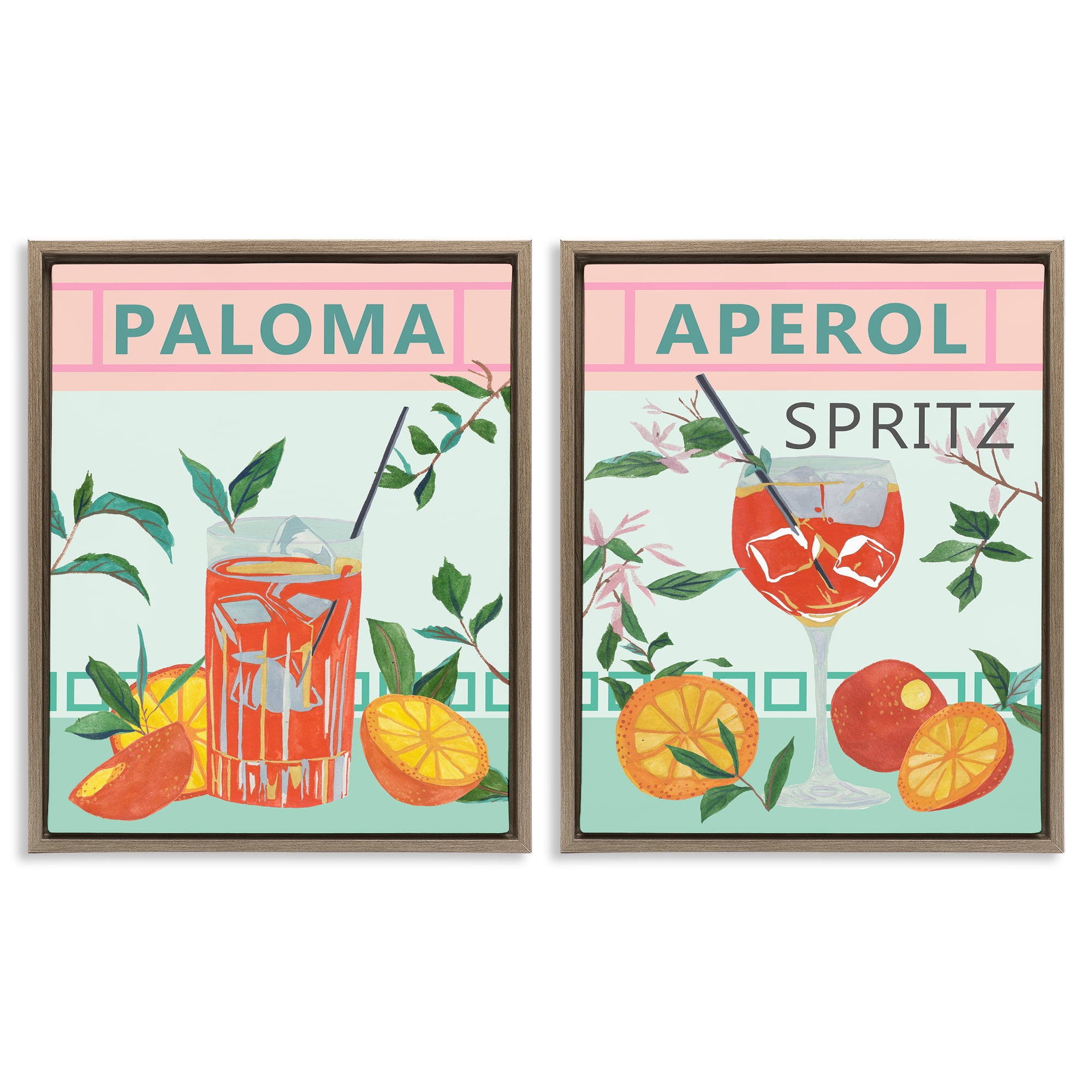 Stupell Industries Pastel Kitchen Cocktails Food & Beverage Painting Brown Floater Framed Canvas Art Print Wall Art, 17 x 21, Set of 2