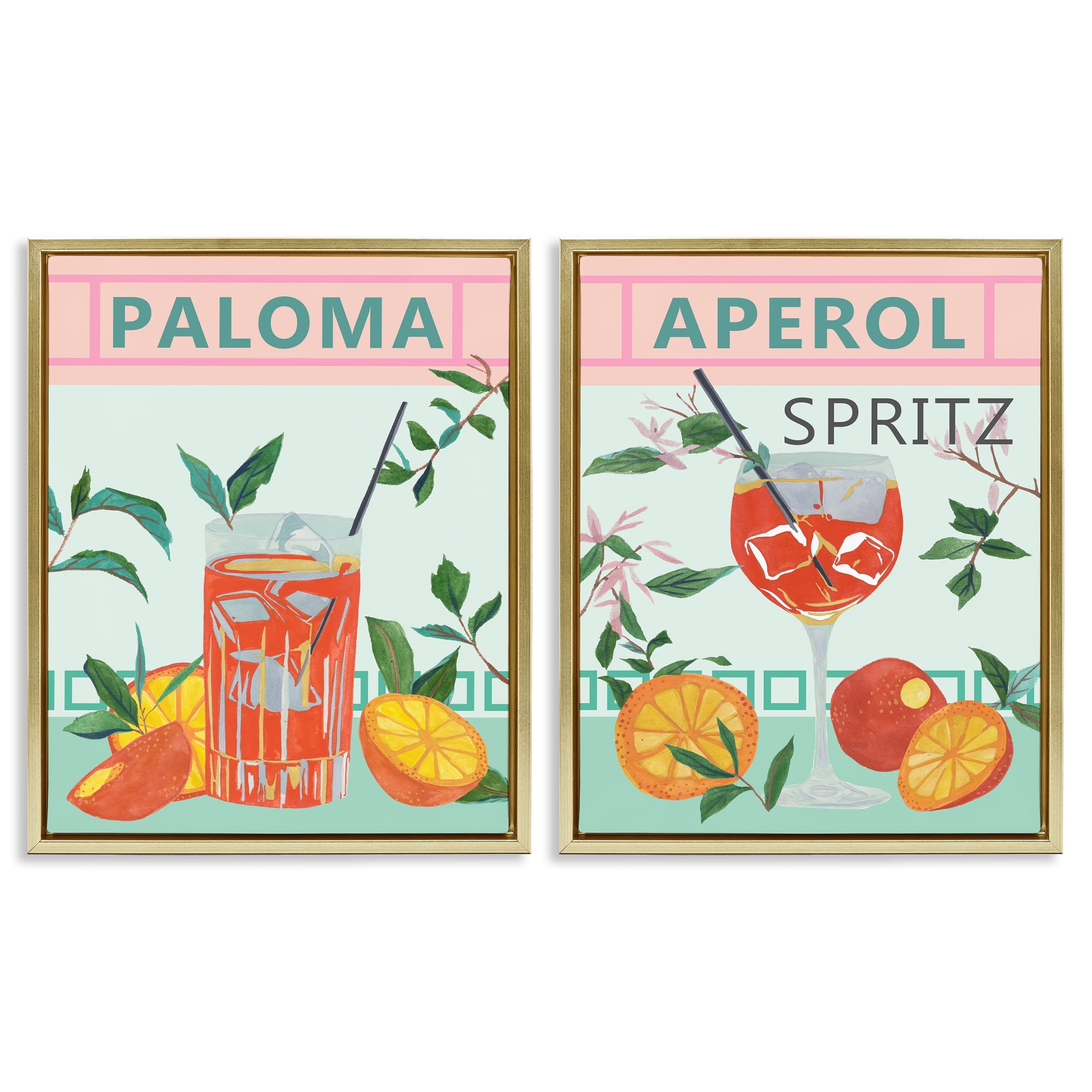 Stupell Industries Pastel Kitchen Cocktails Food & Beverage Painting Gold Floater Framed Canvas Art Print Wall Art, 17 x 21, Set of 2