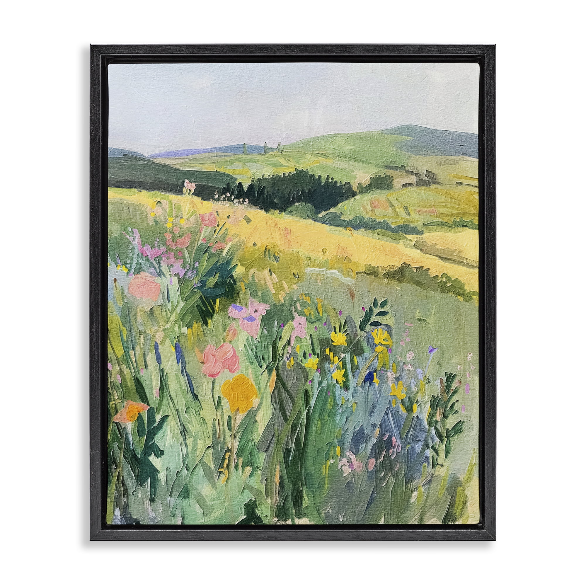Stupell Industries Pastel Landscape Hills Landscape & Nature Painting Black Floater Framed Canvas Art Print Wall Art, 17 x 21