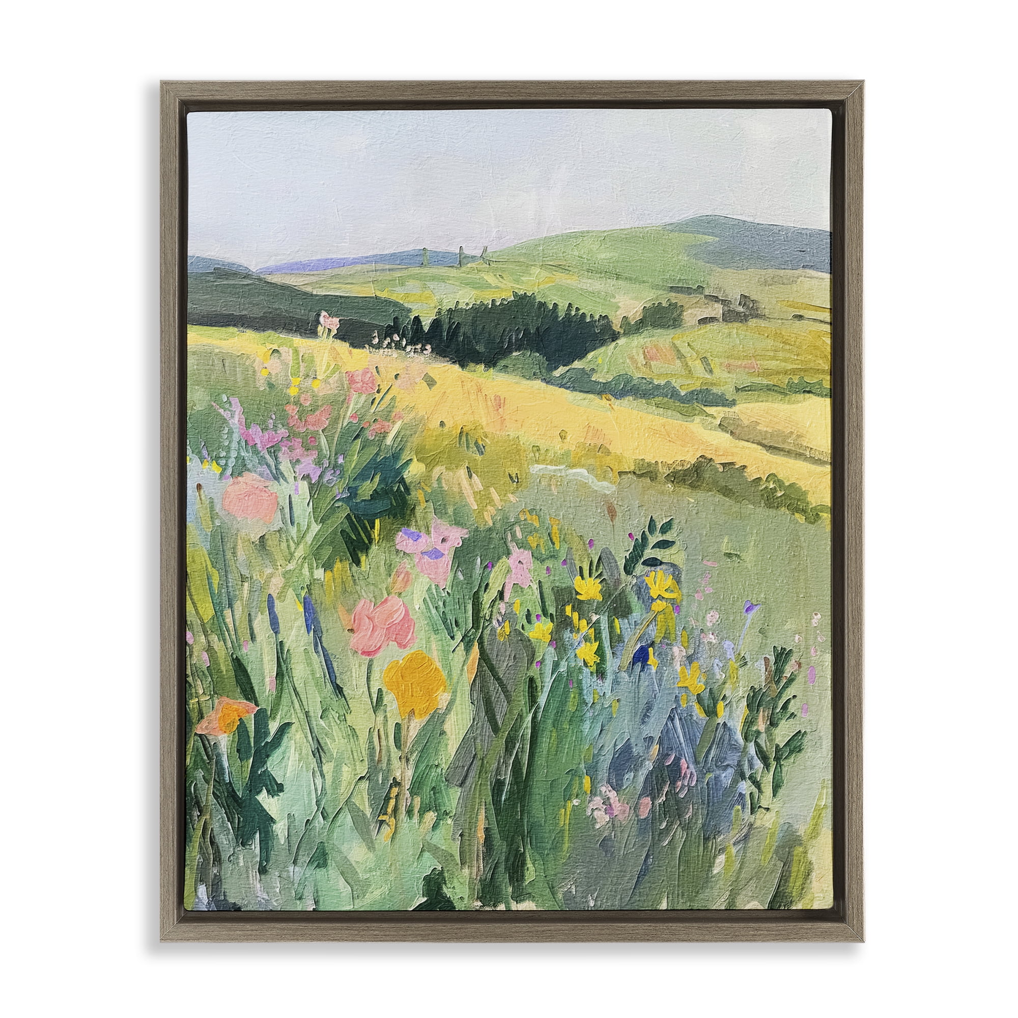 Stupell Industries Pastel Landscape Hills Landscape & Nature Painting Brown Floater Framed Canvas Art Print Wall Art, 17 x 21