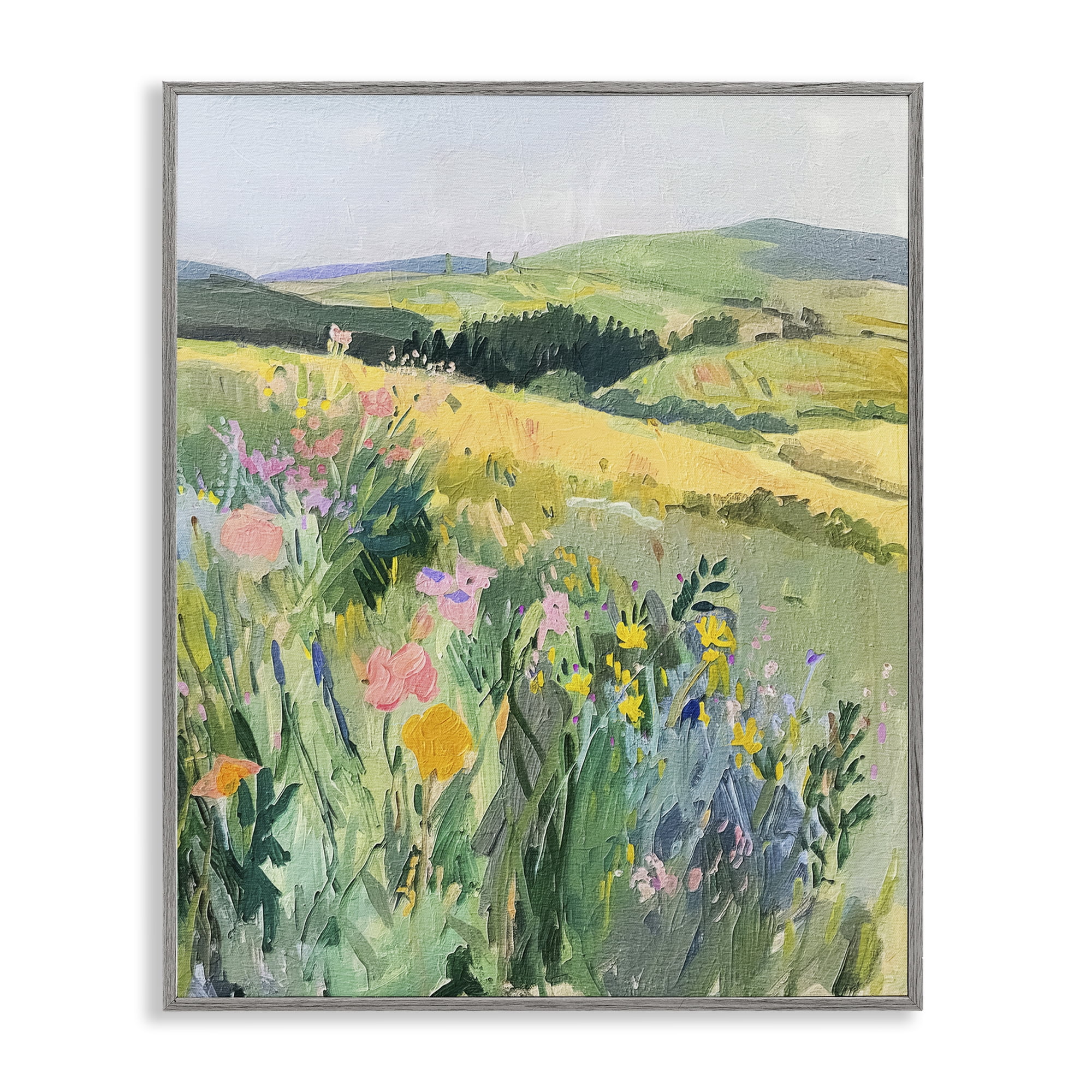 Stupell Industries Pastel Landscape Hills Landscape & Nature Painting Gray Framed Art Print Wall Art, 16 x 20