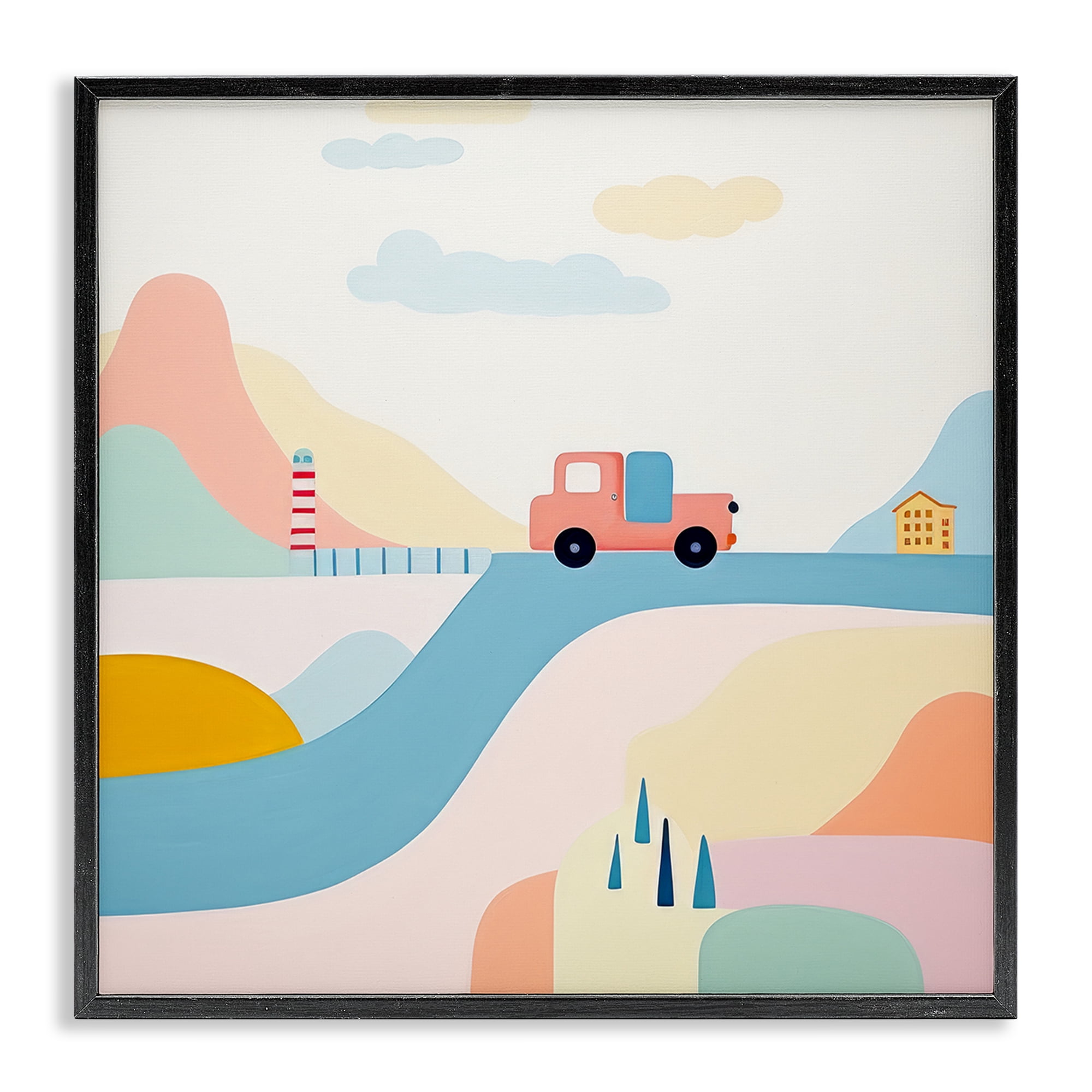 Stupell Industries Pastel Landscape Scene Landscape Painting Black Framed Art Print Wall Art, 24 x 24