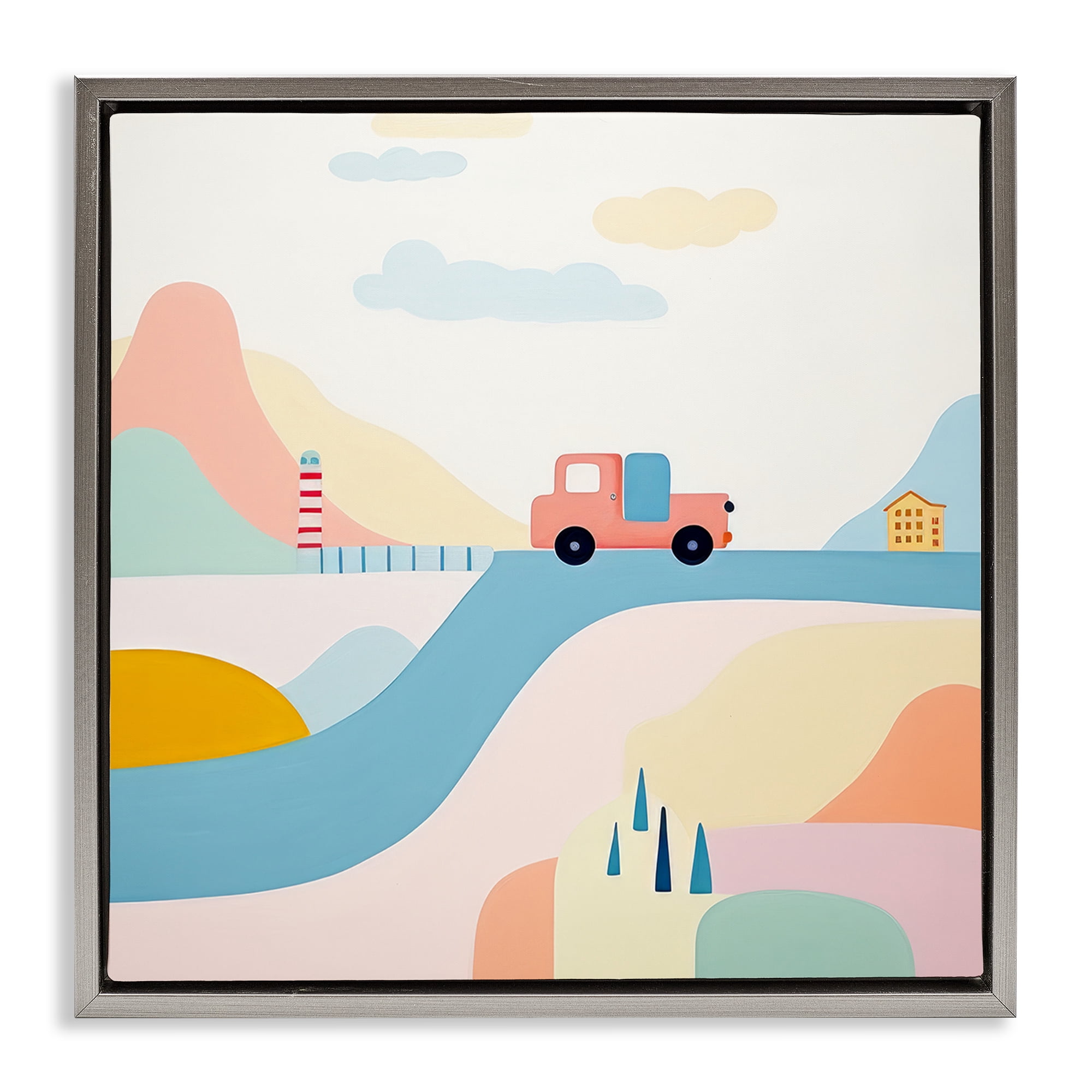 Stupell Industries Pastel Landscape Scene Landscape Painting Gray Floater Framed Art Print Wall Art, 18 x 18