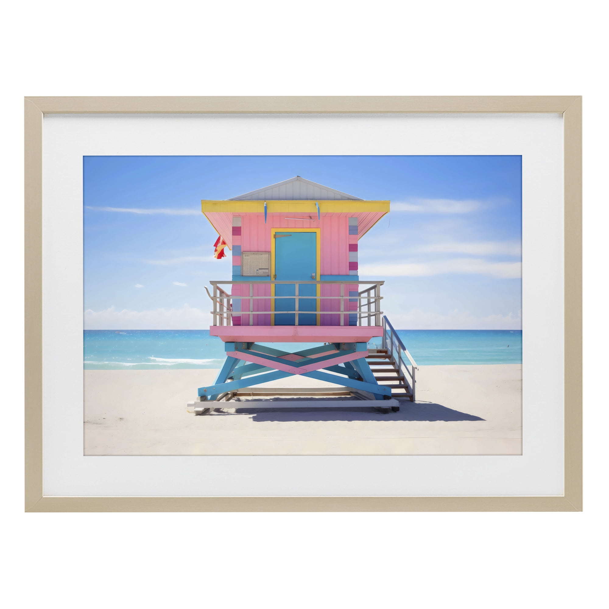 Stupell Industries Pastel Lifeguard Hut on Beach Birch Framed Print Under Glass, design by Creative Studio