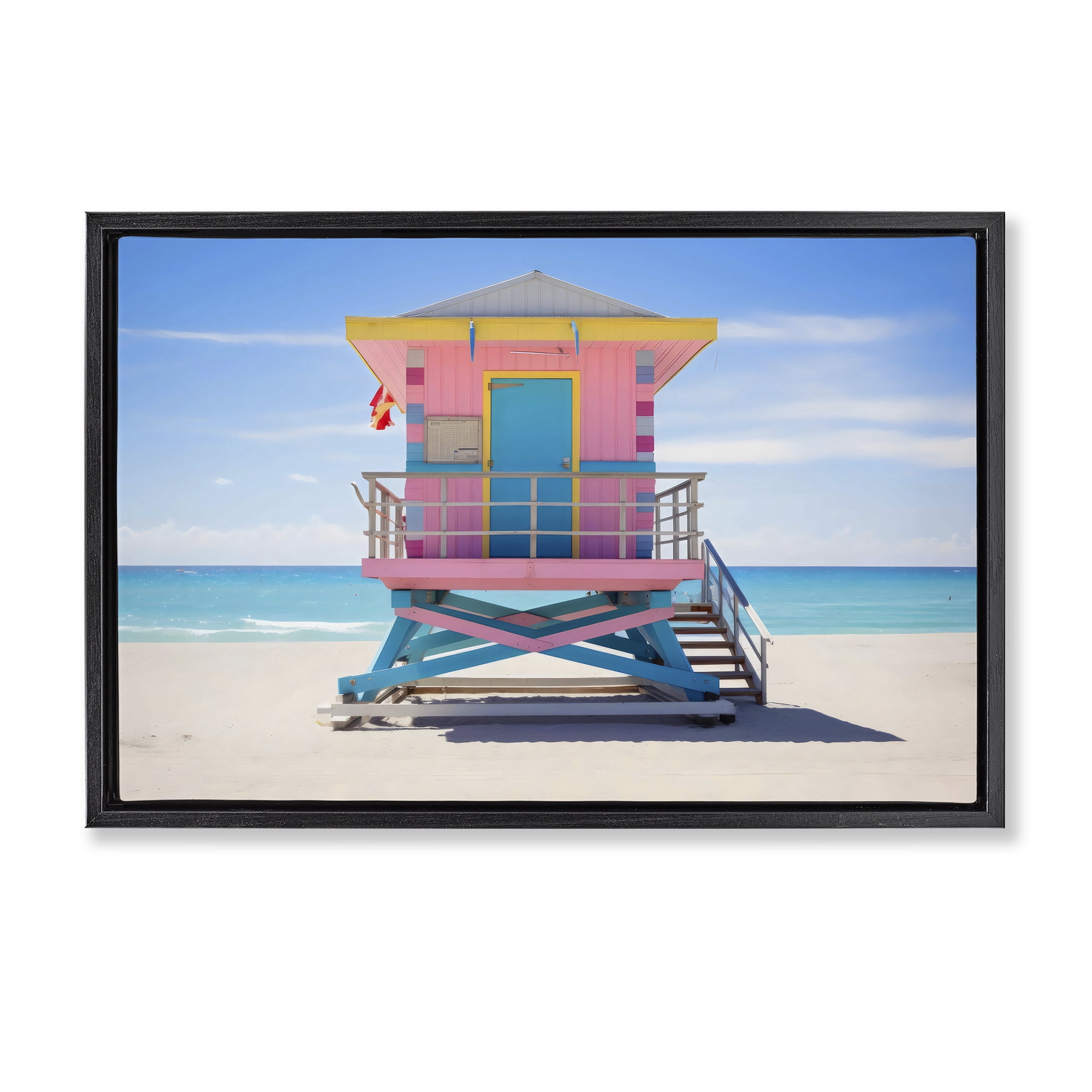 Stupell Industries Pastel Lifeguard Hut on Beach Black Framed Floater Canvas Wall Art, design by Creative Studio