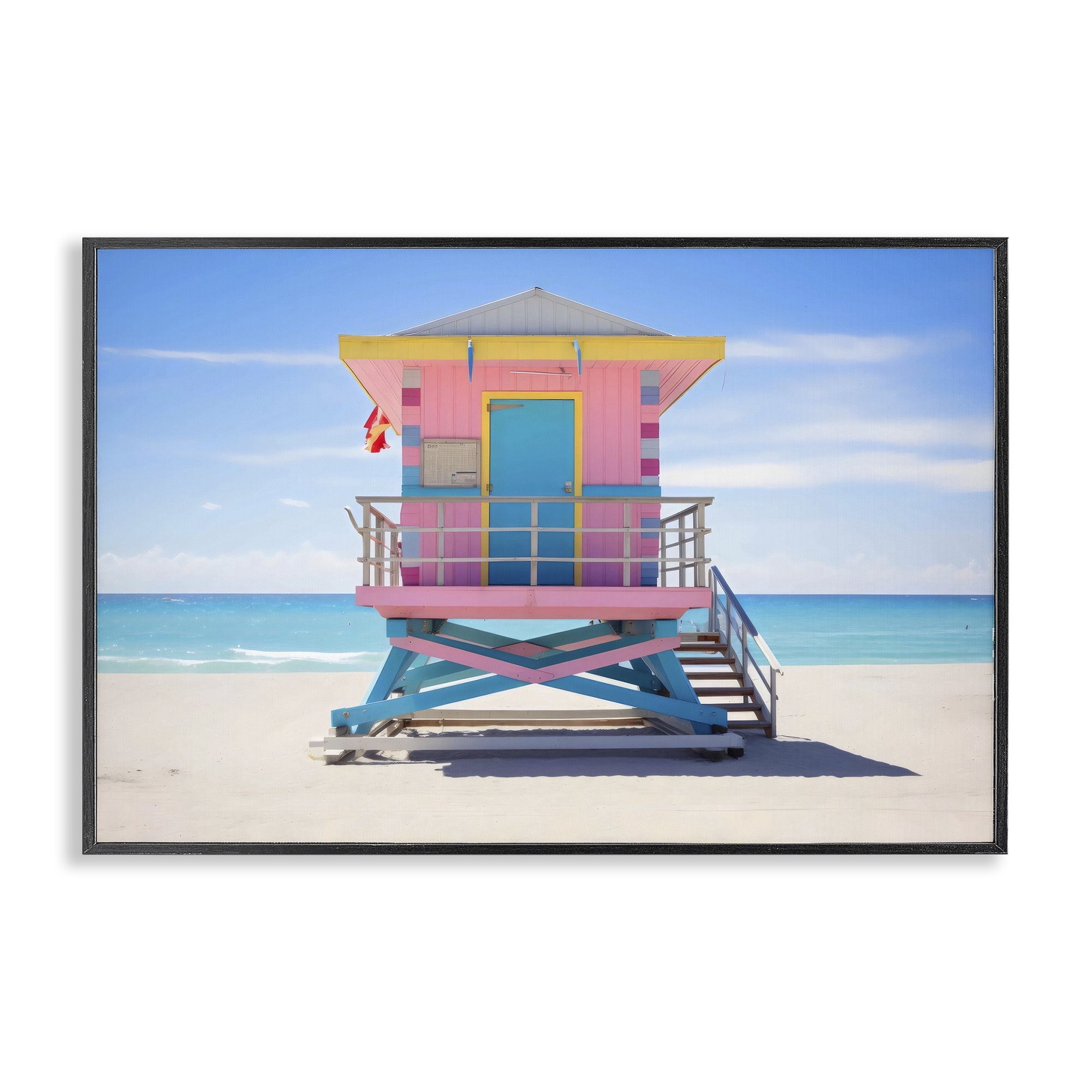 Stupell Industries Pastel Lifeguard Hut on Beach Black Framed Giclee Art, design by Creative Studio