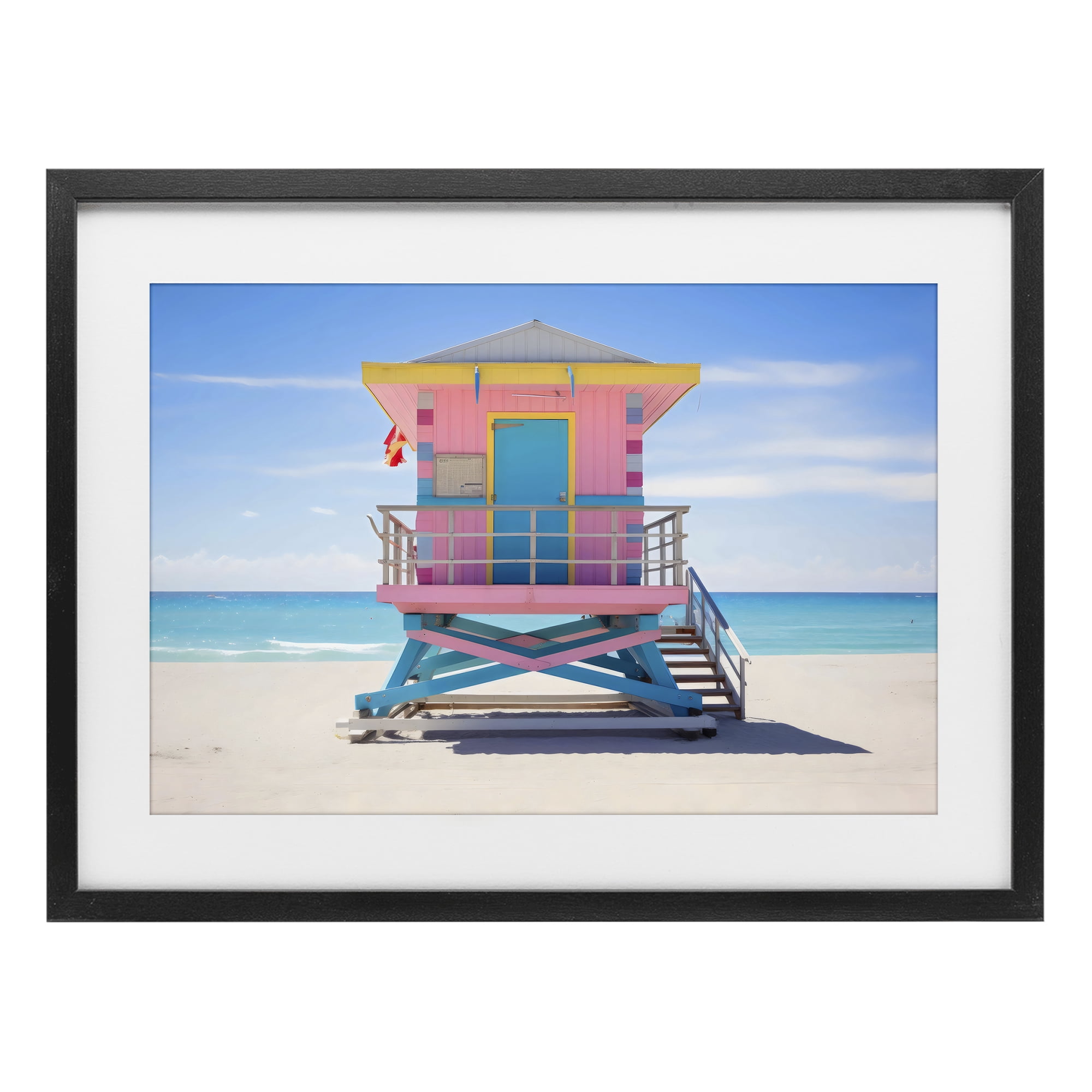 Stupell Industries Pastel Lifeguard Hut on Beach Black Framed Print Under Glass, design by Creative Studio