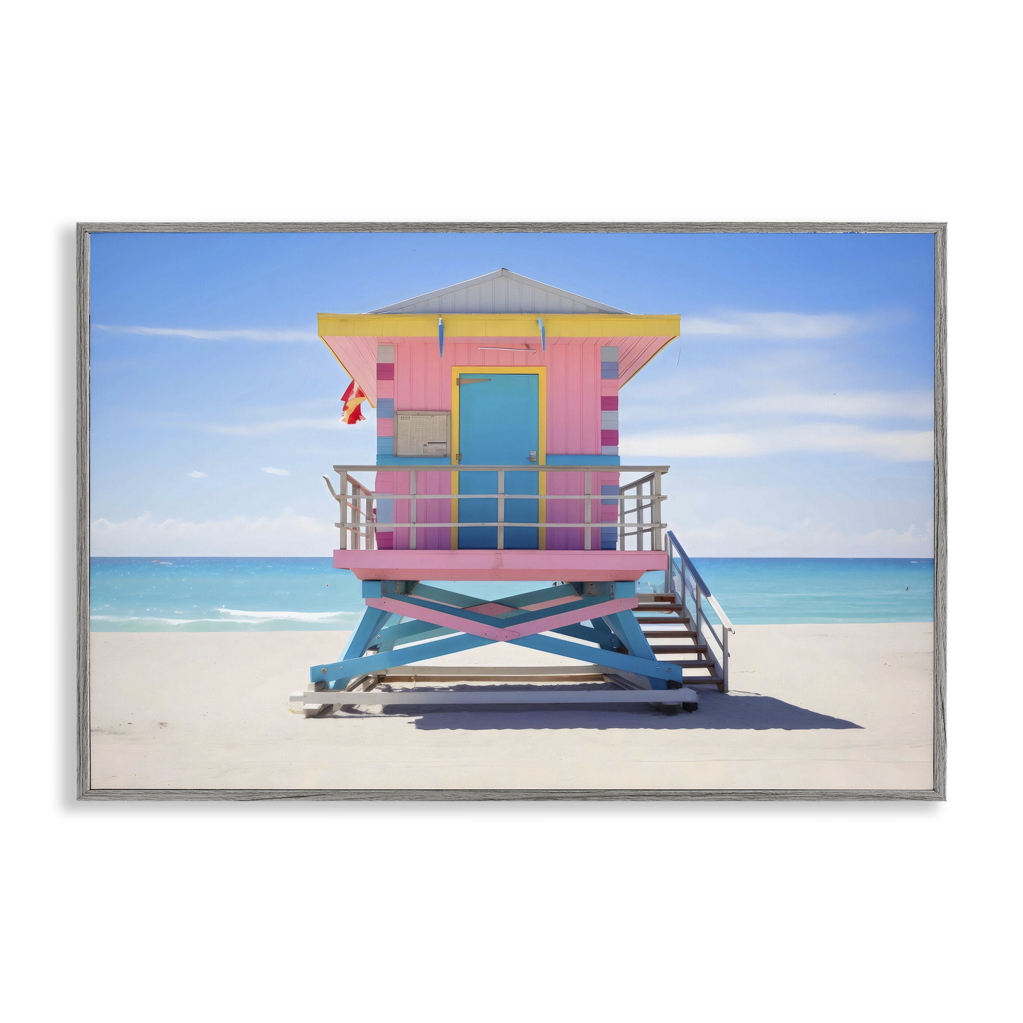 Stupell Industries Pastel Lifeguard Hut on Beach Gray Framed Giclee Art, design by Creative Studio