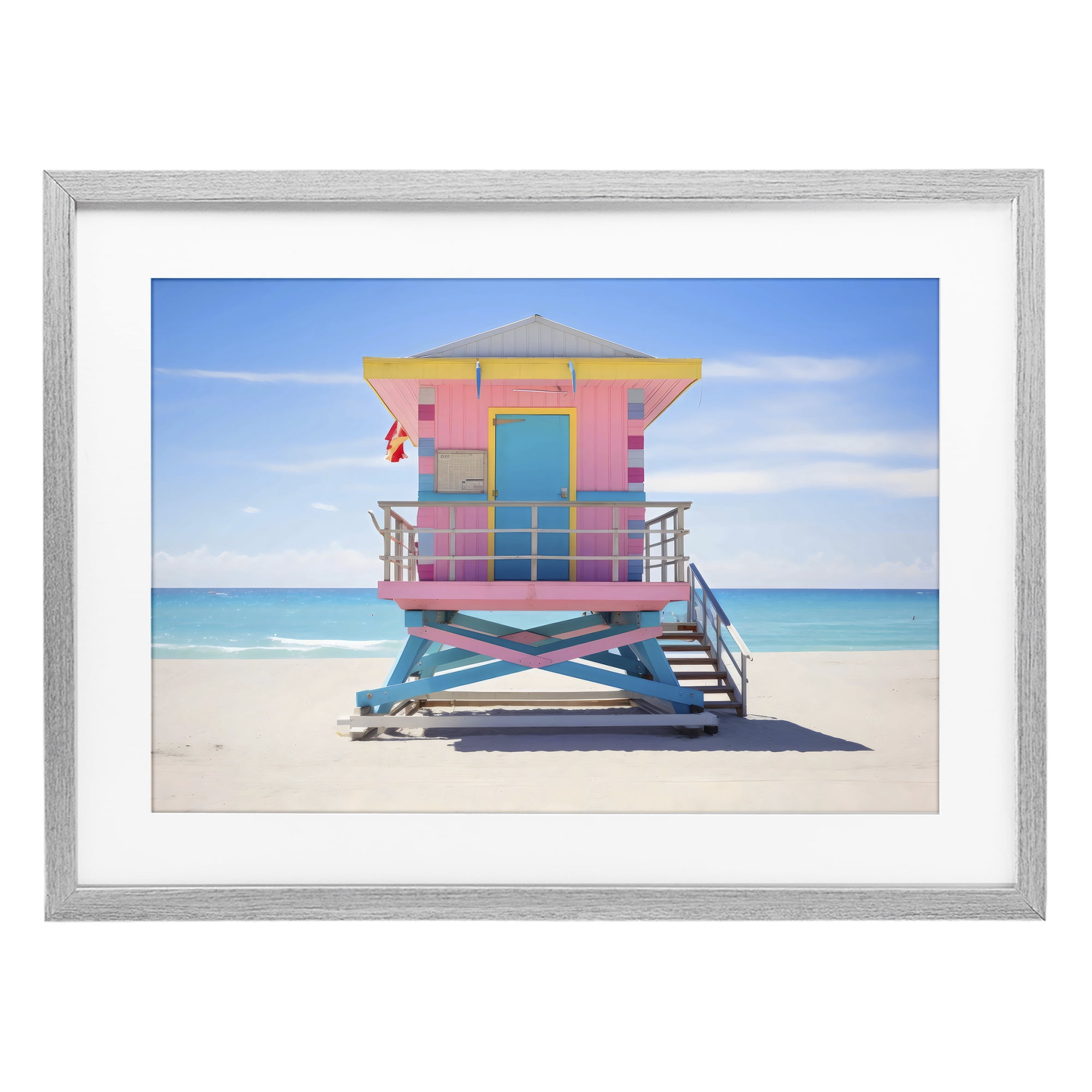 Stupell Industries Pastel Lifeguard Hut on Beach Gray Framed Print Under Glass, design by Creative Studio