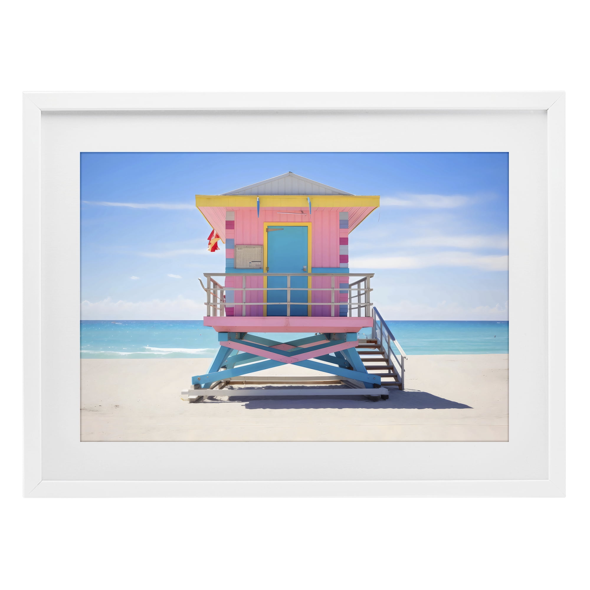 Stupell Industries Pastel Lifeguard Hut on Beach White Framed Print Under Glass, design by Creative Studio