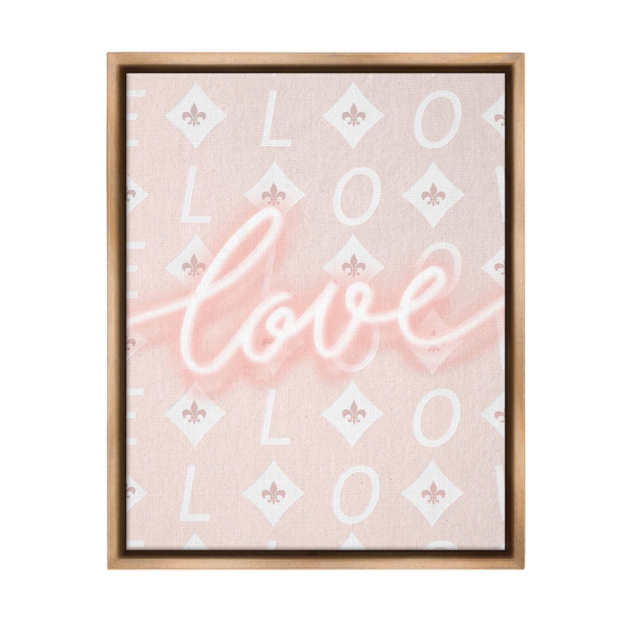 Stupell Industries Pastel Love on Pattern Typography Painting Brown Floater Framed Canvas Art Print Wall Art, 17 x 21
