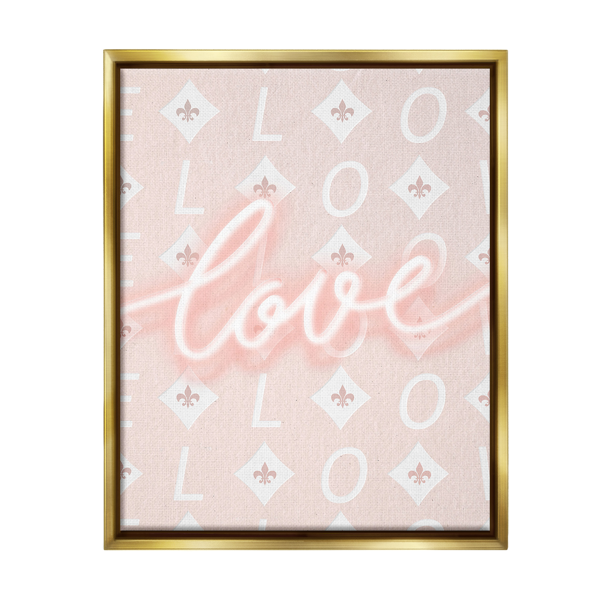 Stupell Industries Pastel Love on Pattern Typography Painting Gold Floater Framed Canvas Art Print Wall Art, 17 x 21