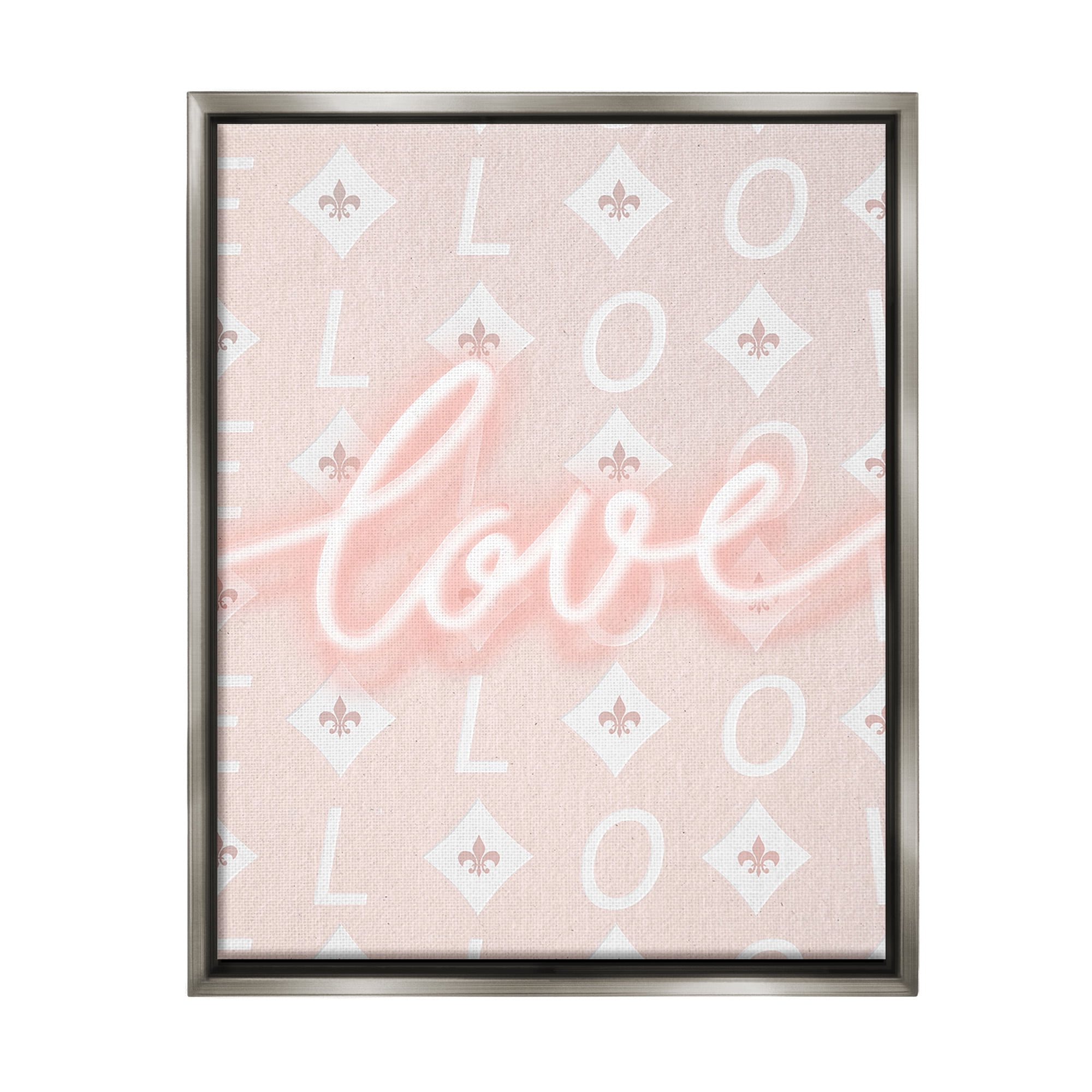 Stupell Industries Pastel Love on Pattern Typography Painting Gray Floater Framed Canvas Art Print Wall Art, 17 x 21