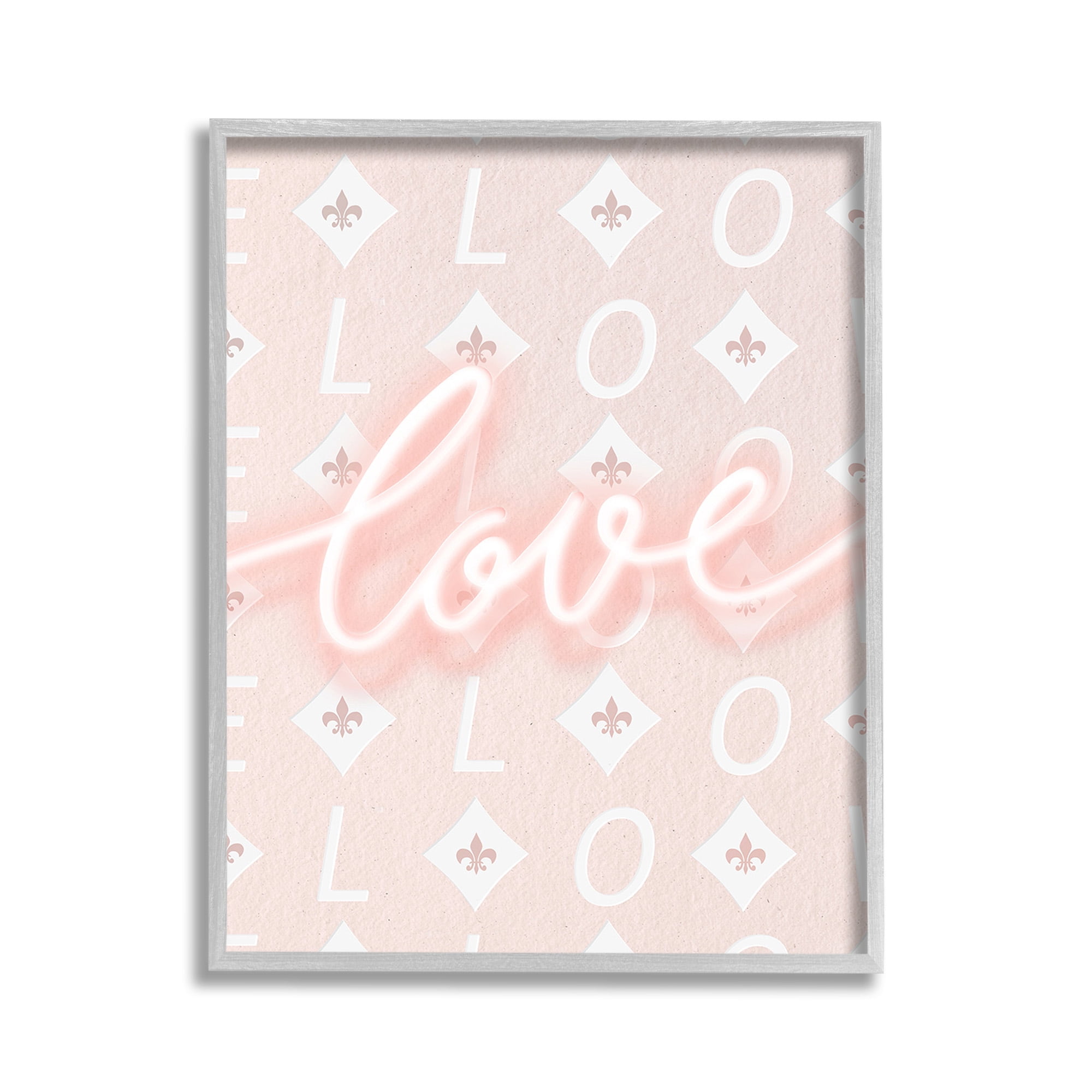 Stupell Industries Pastel Love on Pattern Typography Painting Gray Framed Art Print Wall Art, 11 x 14