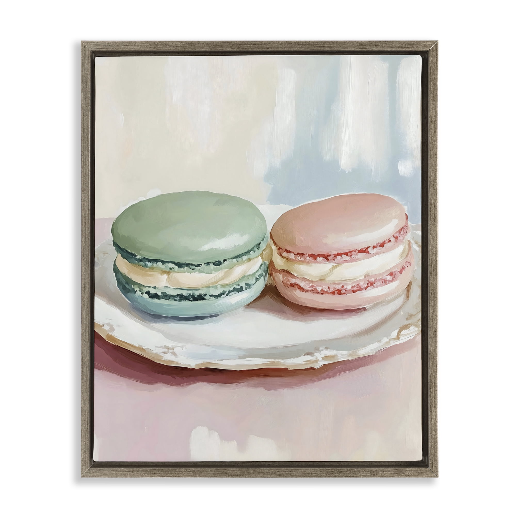 Stupell Industries Pastel Macarons on Plate Brown Framed Floater Canvas Wall Art, design by The Prints Vibe