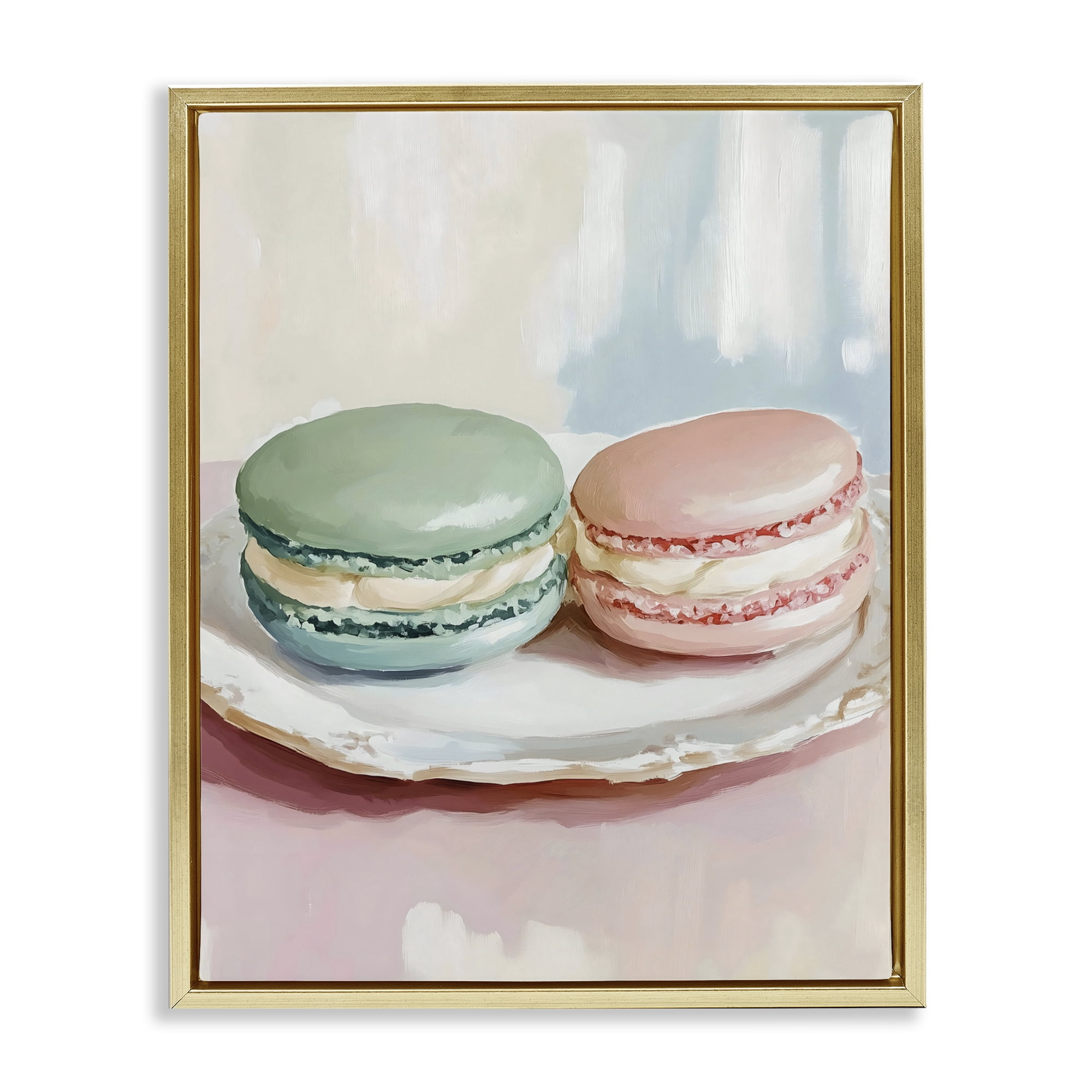 Stupell Industries Pastel Macarons on Plate Gold Framed Floater Canvas Wall Art, design by The Prints Vibe