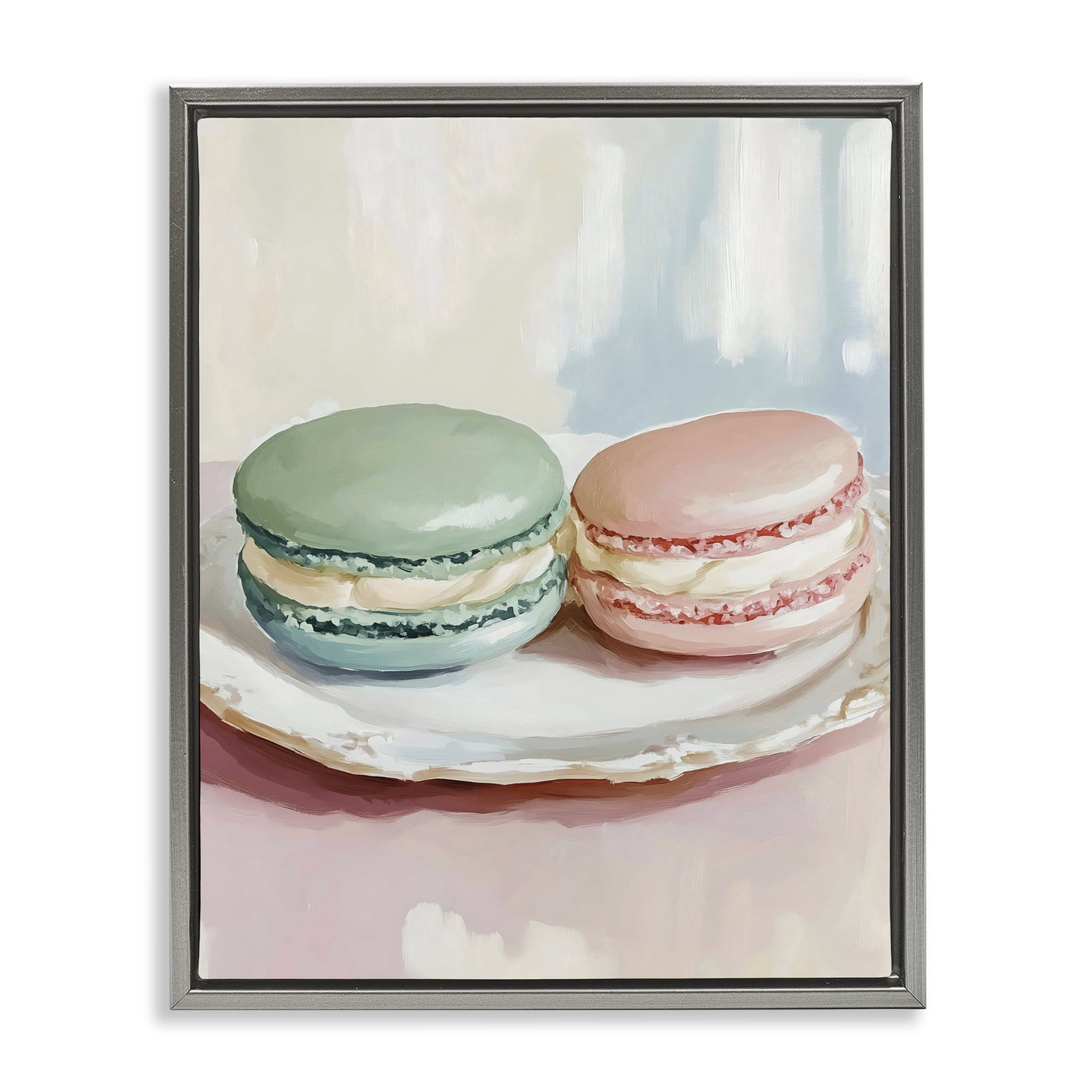 Stupell Industries Pastel Macarons on Plate Gray Framed Floater Canvas Wall Art, design by The Prints Vibe