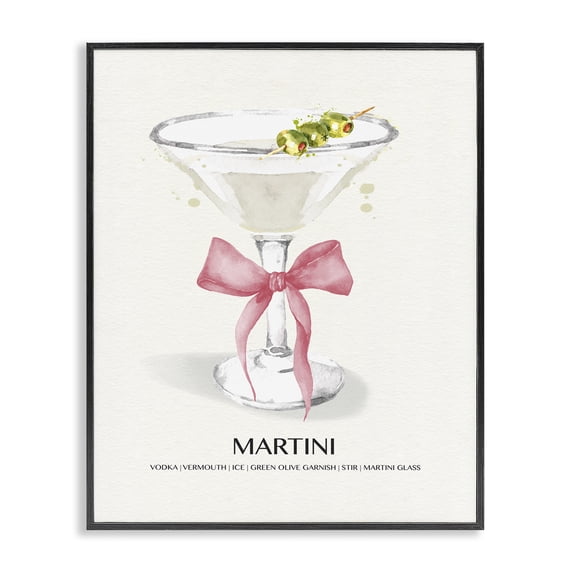 Stupell Industries Glam Pastel Martini with Bow Black Framed Giclee Art, 16 x 20, by Susan Jill