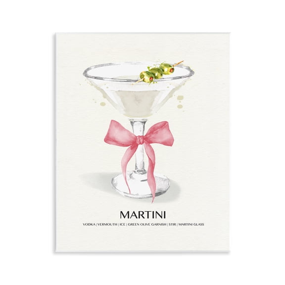 Stupell Industries Pastel Martini with Bow Food & Beverage Painting Unframed Art Print Wall Art, 11 x 14
