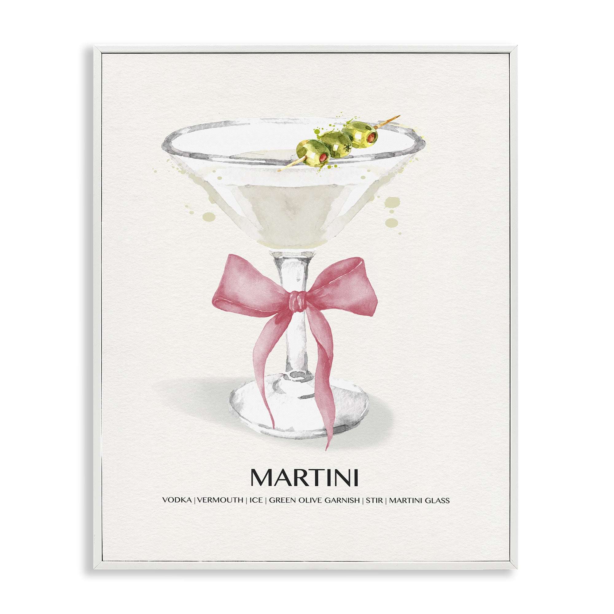 Stupell Industries Pastel Martini with Bow Food & Beverage Painting White Framed Art Print Wall Art, 24 x 30
