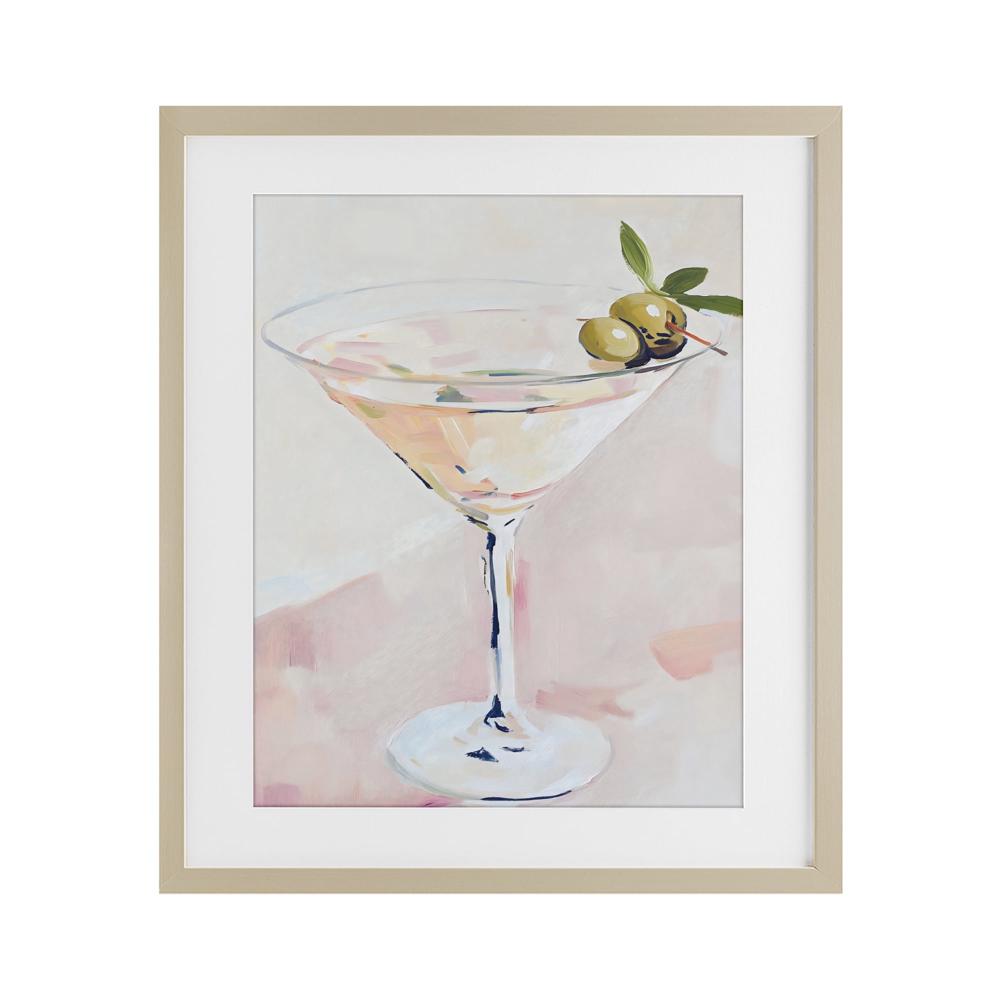 Stupell Industries Pastel Martini with Olive Garnish Birch Framed Print Under Glass, design by The Prints Vibe