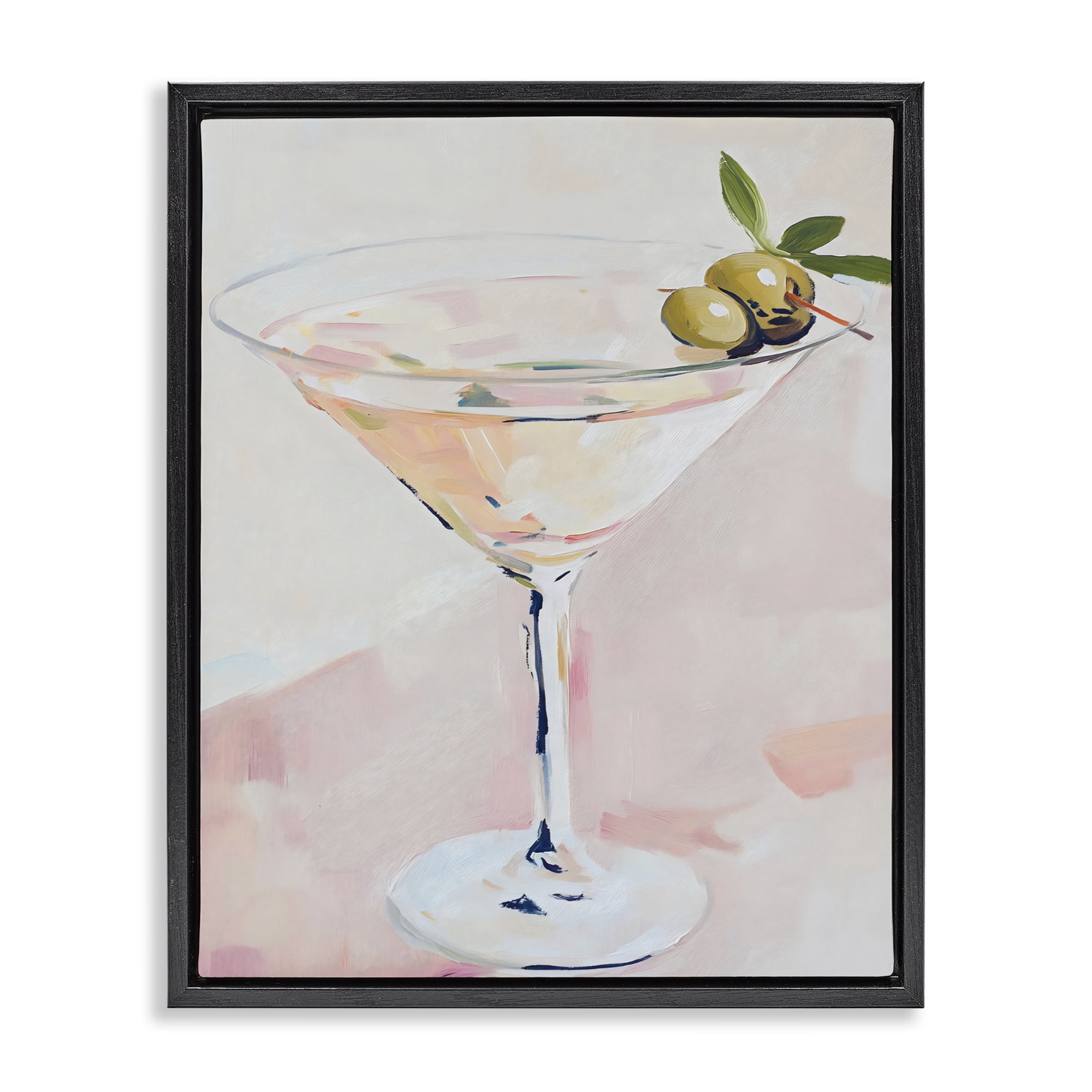 Stupell Industries Pastel Martini with Olive Garnish Black Framed Floater Canvas Wall Art, design by The Prints Vibe