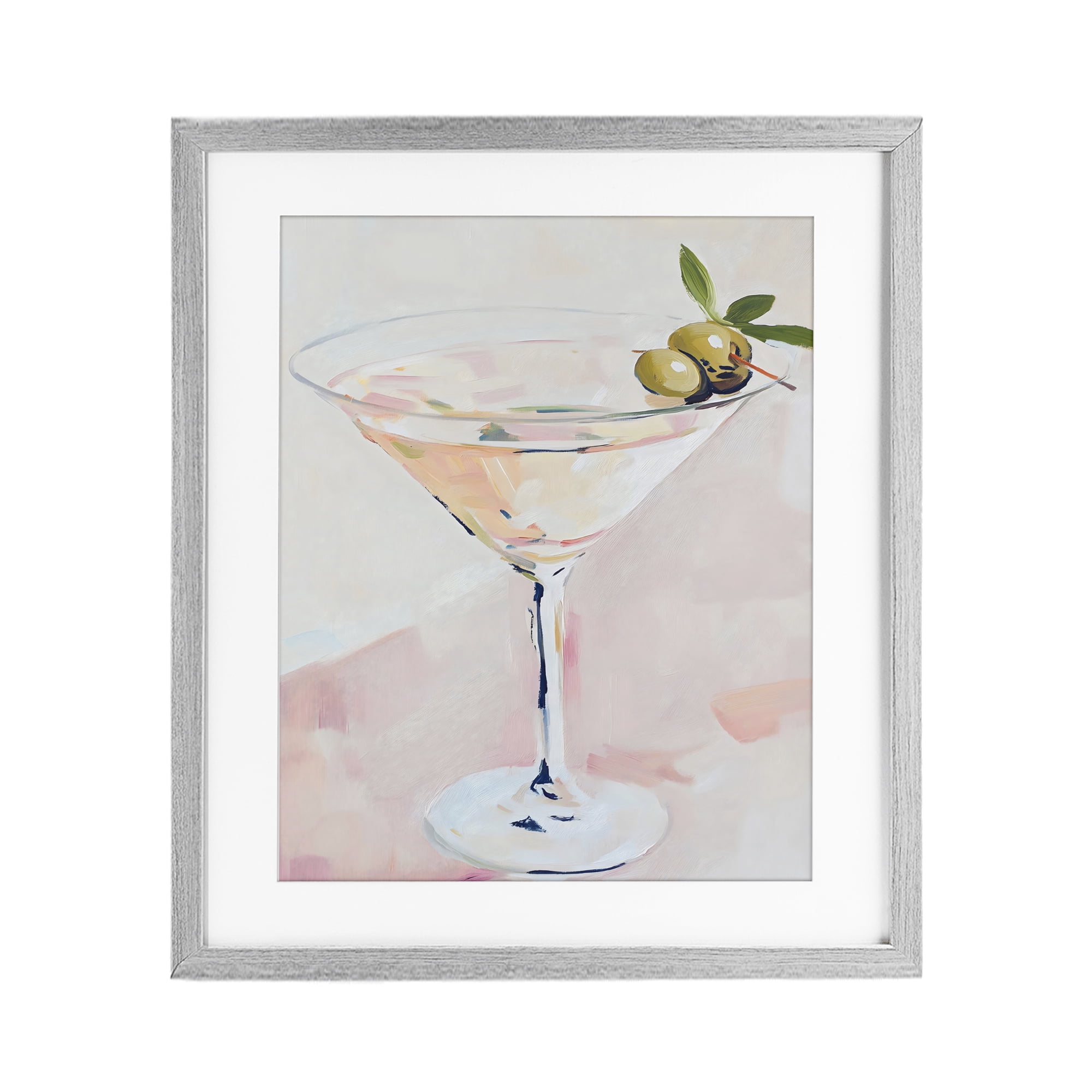 Stupell Industries Pastel Martini with Olive Garnish Gray Framed Print Under Glass, design by The Prints Vibe