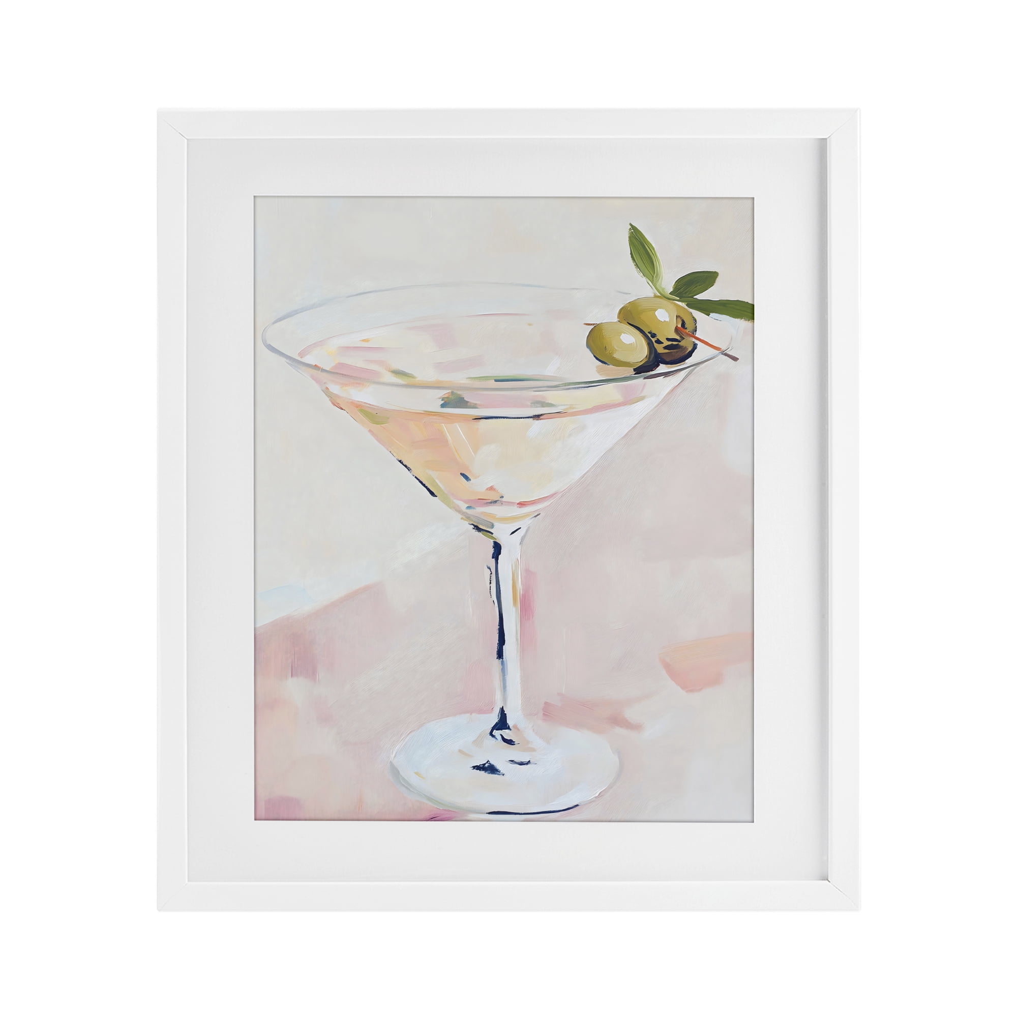 Stupell Industries Pastel Martini with Olive Garnish White Framed Print Under Glass, design by The Prints Vibe