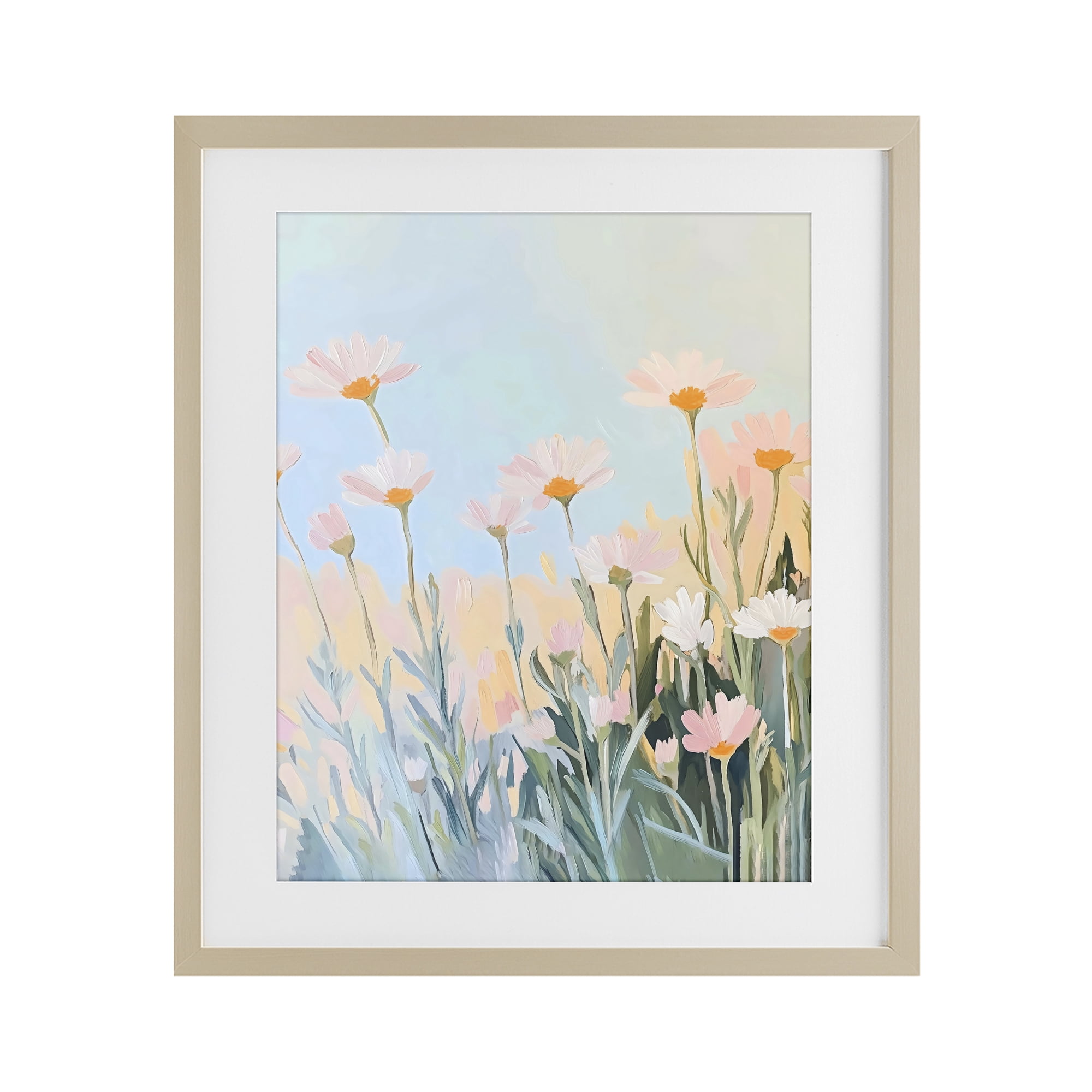 Stupell Industries Pastel Meadow Daisies at Dawn Birch Framed Print Under Glass, design by The Prints Vibe