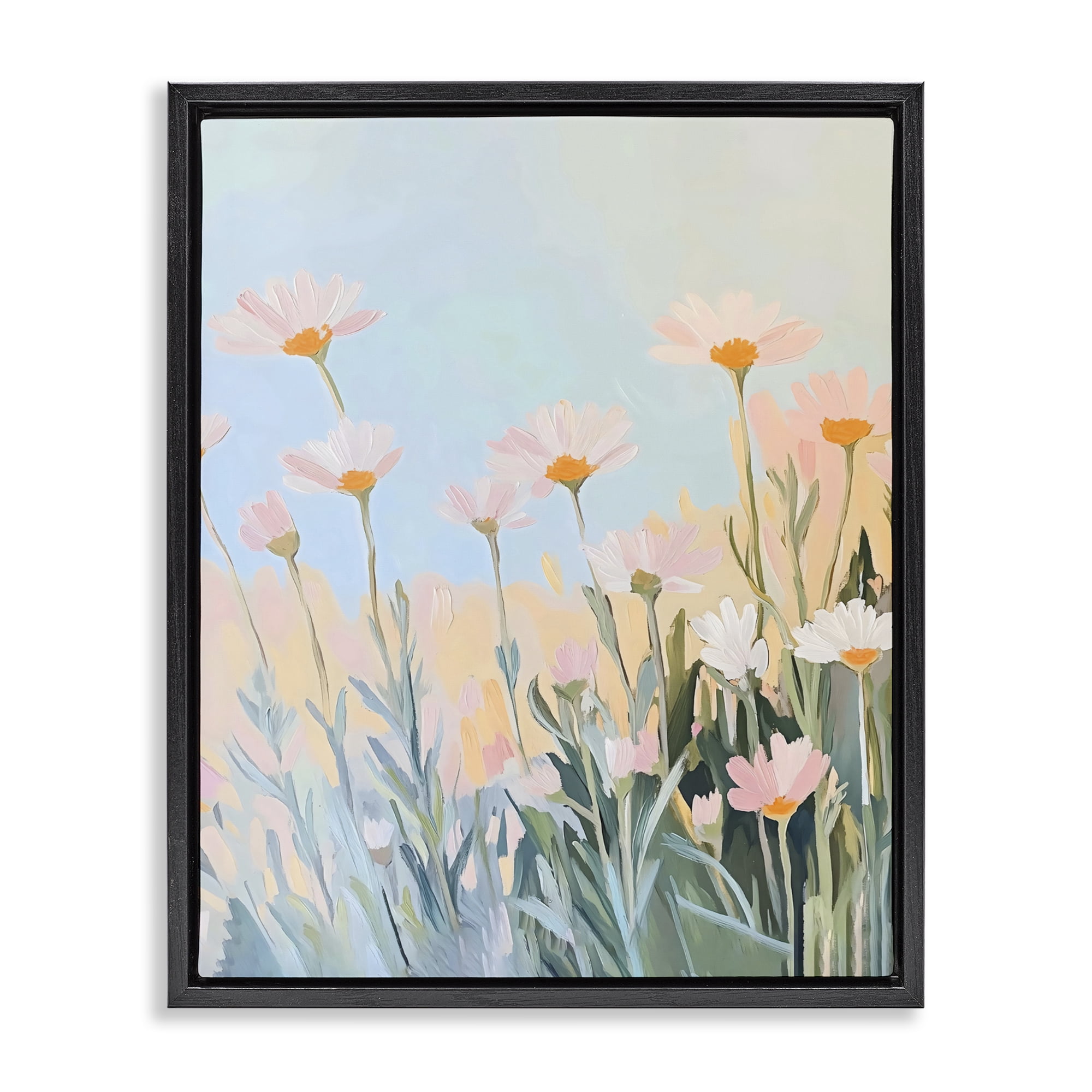 Stupell Industries Pastel Meadow Daisies at Dawn Black Framed Floater Canvas Wall Art, design by The Prints Vibe