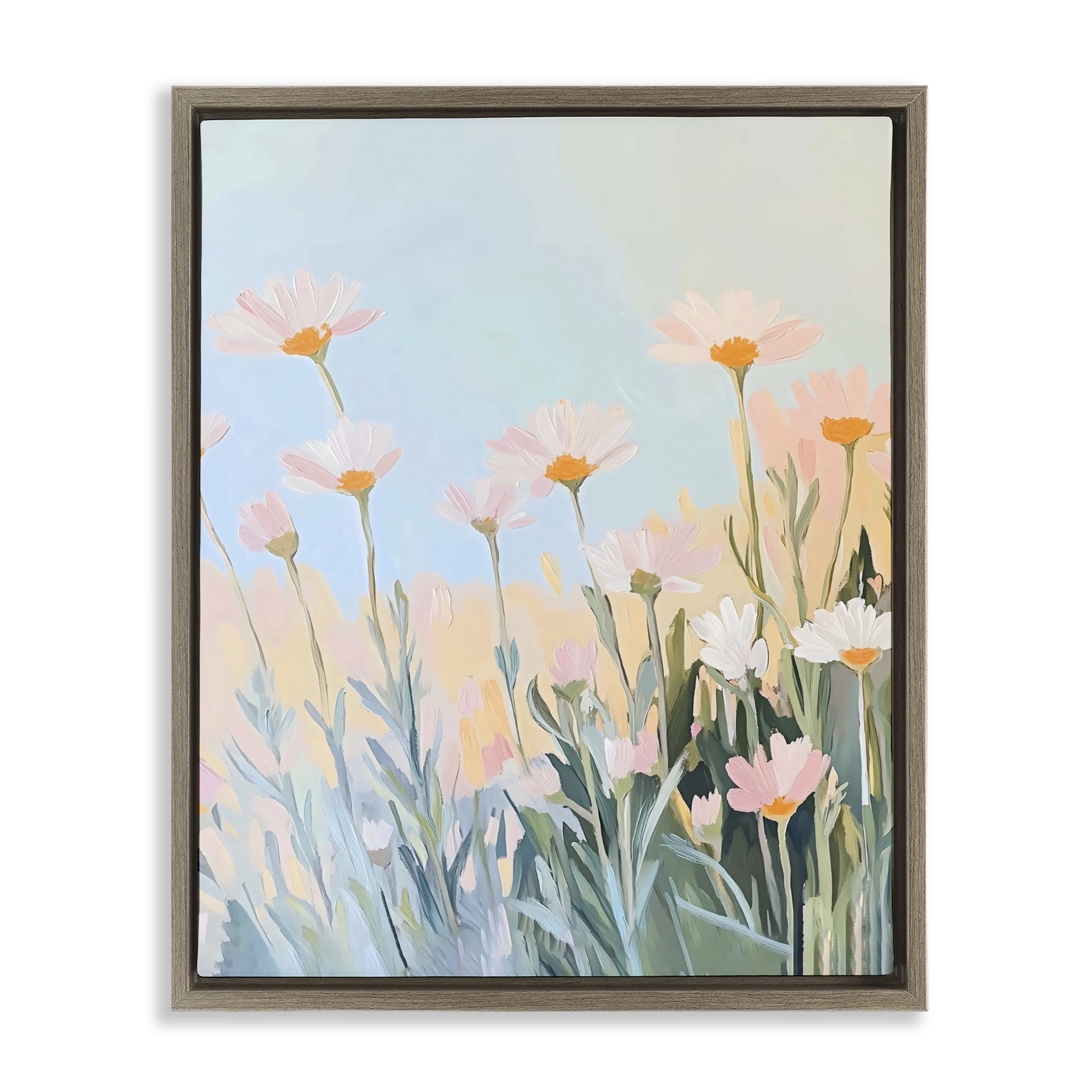 Stupell Industries Pastel Meadow Daisies at Dawn Brown Framed Floater Canvas Wall Art, design by The Prints Vibe