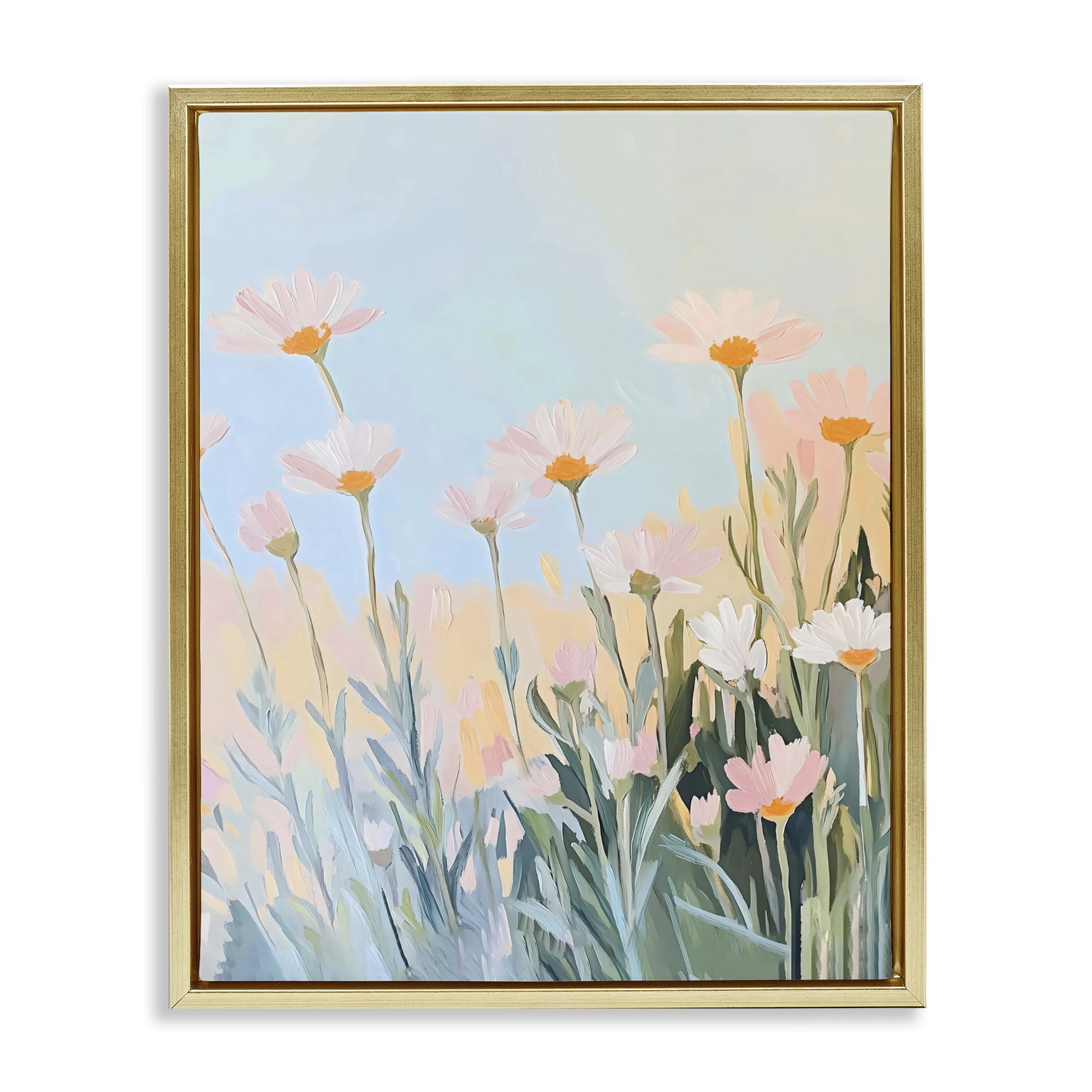 Stupell Industries Pastel Meadow Daisies at Dawn Gold Framed Floater Canvas Wall Art, design by The Prints Vibe