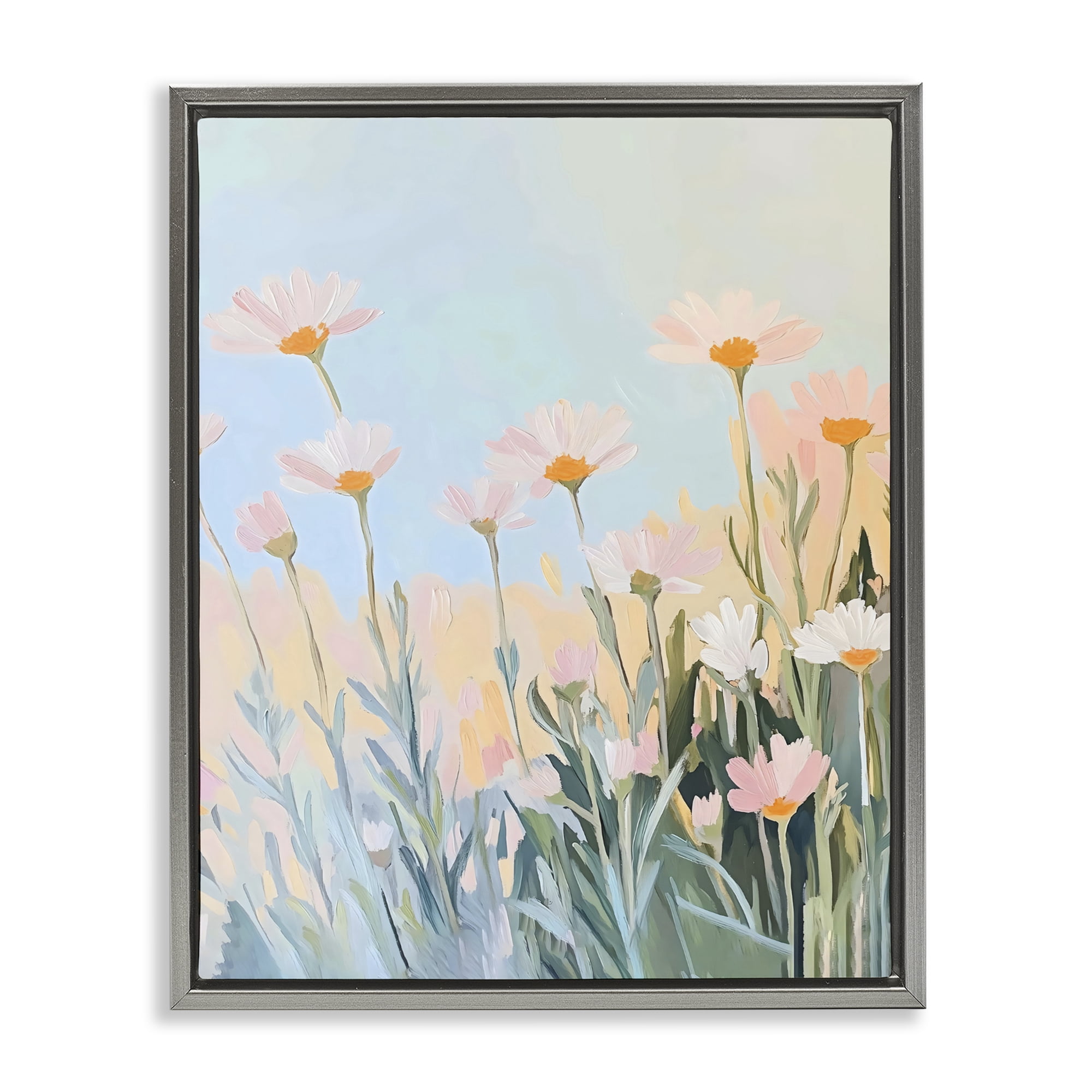 Stupell Industries Pastel Meadow Daisies at Dawn Gray Framed Floater Canvas Wall Art, design by The Prints Vibe