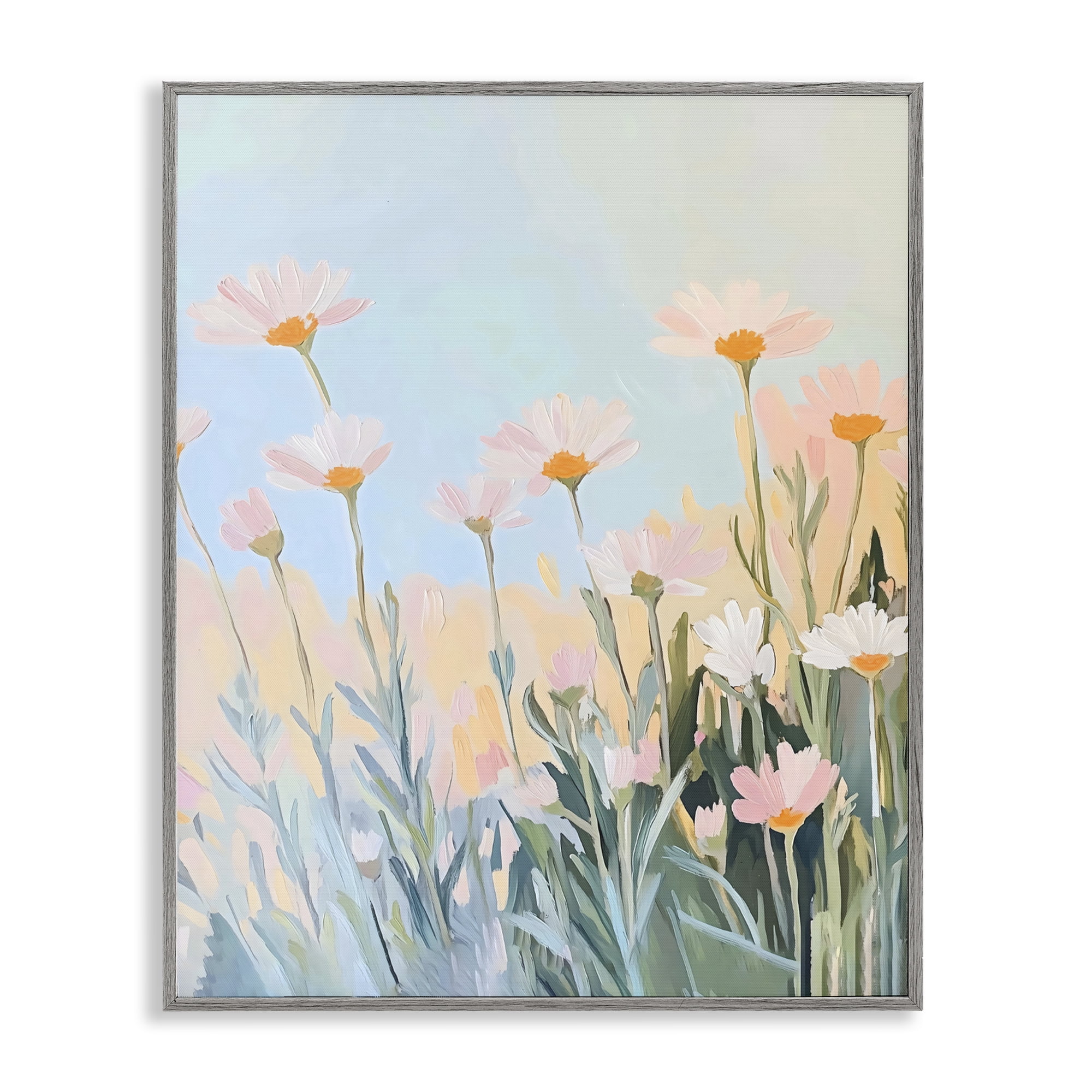Stupell Industries Pastel Meadow Daisies at Dawn Gray Framed Giclee Art, design by The Prints Vibe