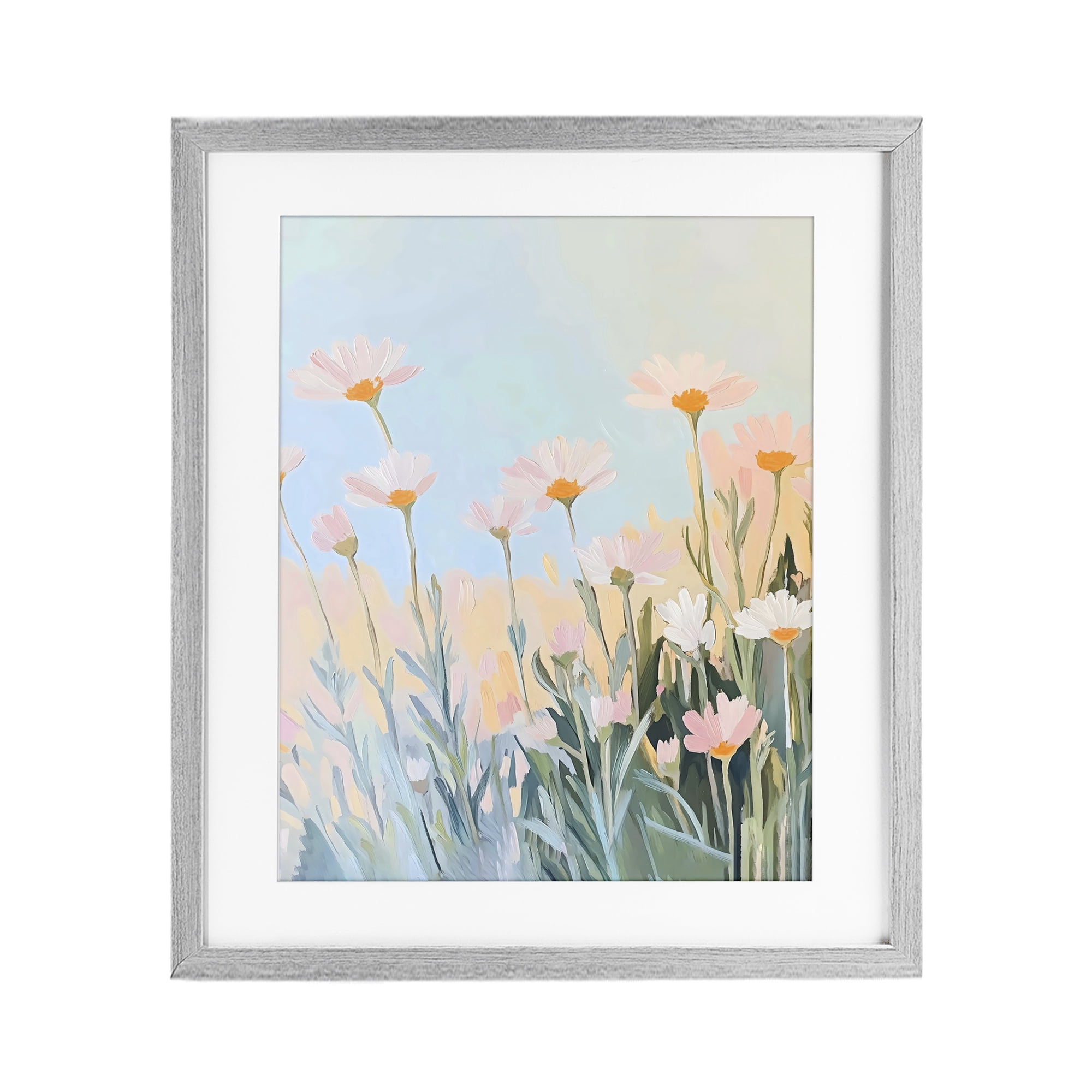 Stupell Industries Pastel Meadow Daisies at Dawn Gray Framed Print Under Glass, design by The Prints Vibe