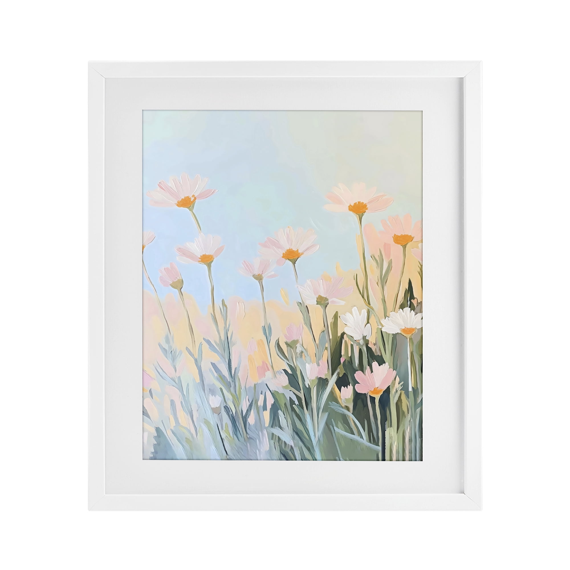 Stupell Industries Pastel Meadow Daisies at Dawn White Framed Print Under Glass, design by The Prints Vibe