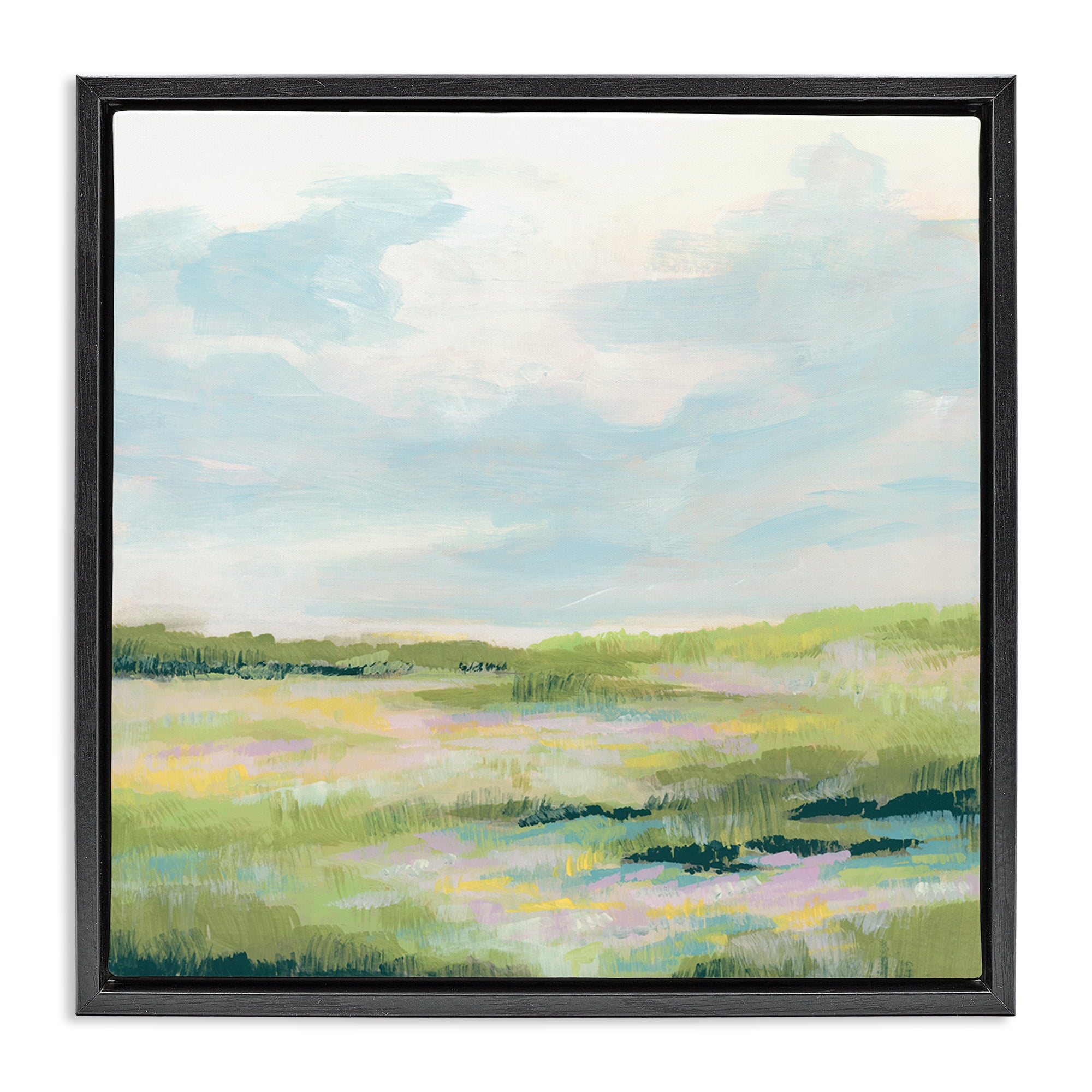 Stupell Industries Pastel Meadow Landscape Landscape & Nature Painting Black Floater Framed Canvas Art Print Wall Art, 18 x 18