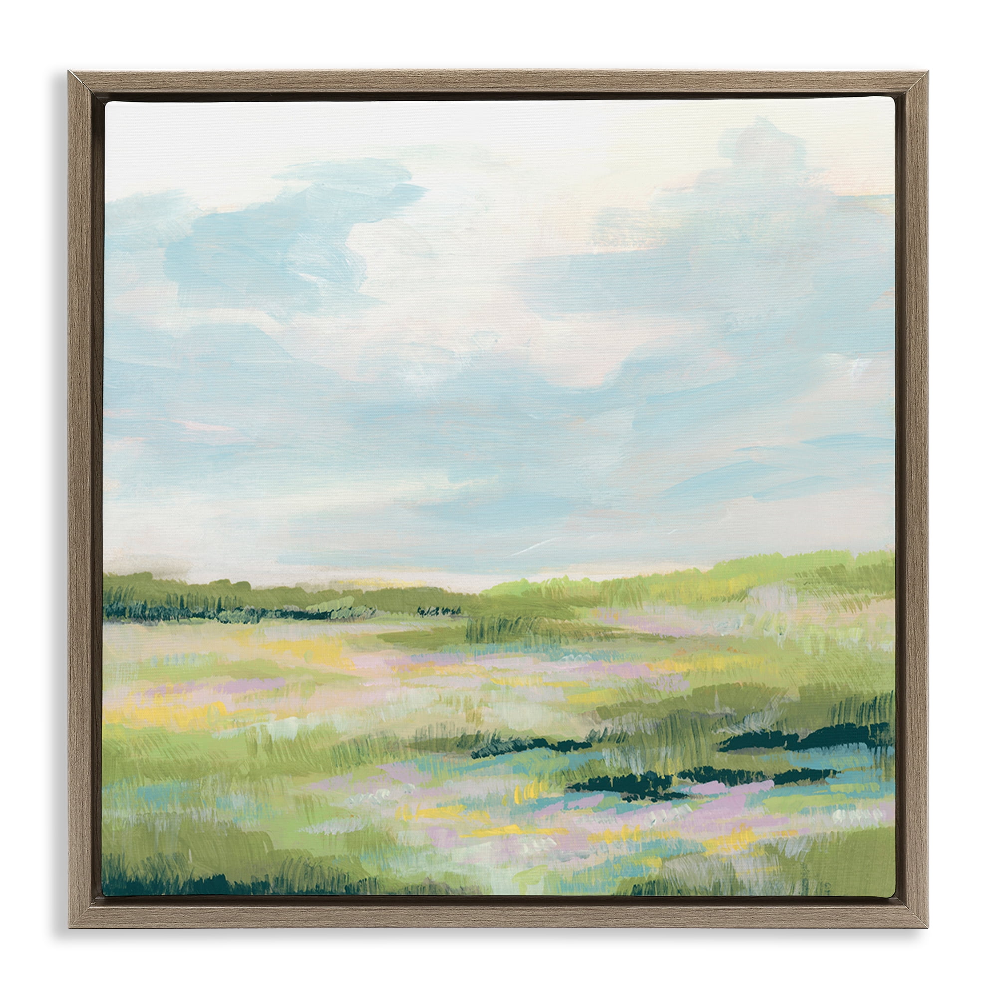 Stupell Industries Pastel Meadow Landscape Landscape & Nature Painting Brown Floater Framed Canvas Art Print Wall Art, 25 x 25