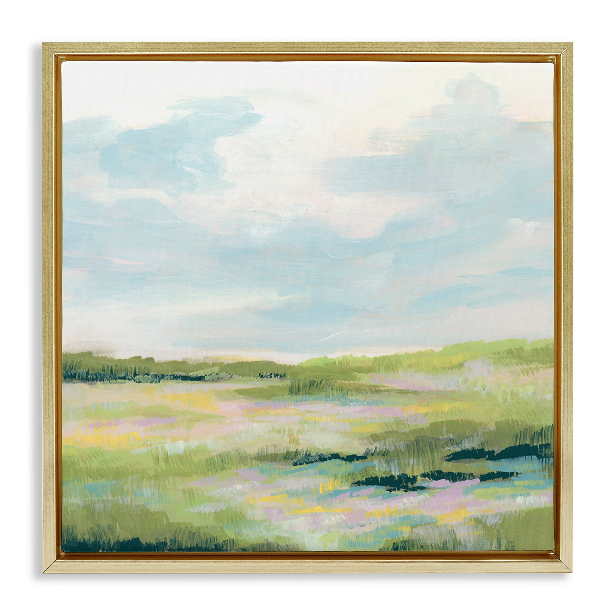 Stupell Industries Pastel Meadow Landscape Landscape & Nature Painting Gold Floater Framed Canvas Art Print Wall Art, 25 x 25