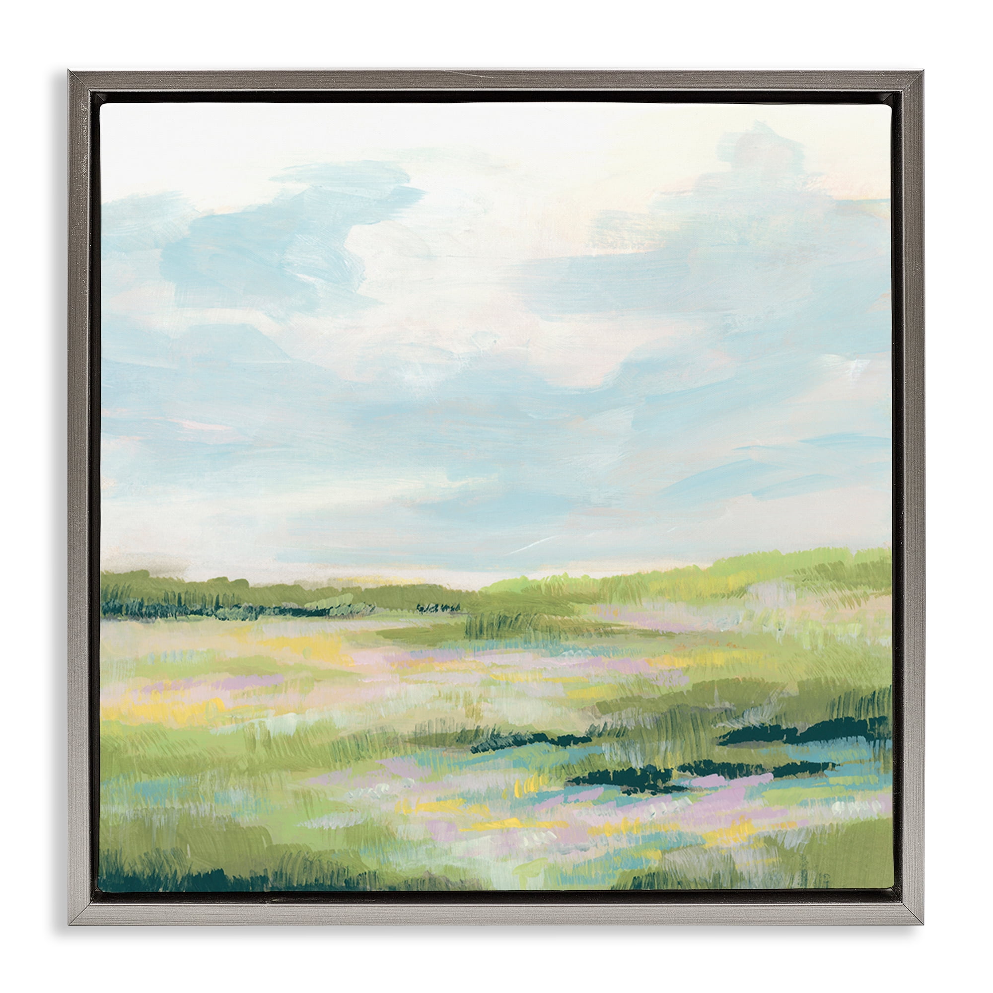 Stupell Industries Pastel Meadow Landscape Landscape & Nature Painting Gray Floater Framed Canvas Art Print Wall Art, 25 x 25