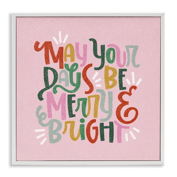 Stupell Industries Pastel Merry & Bright Phrase Quotes and Sayings Painting White Framed Art Print Wall Art, 12 x 12