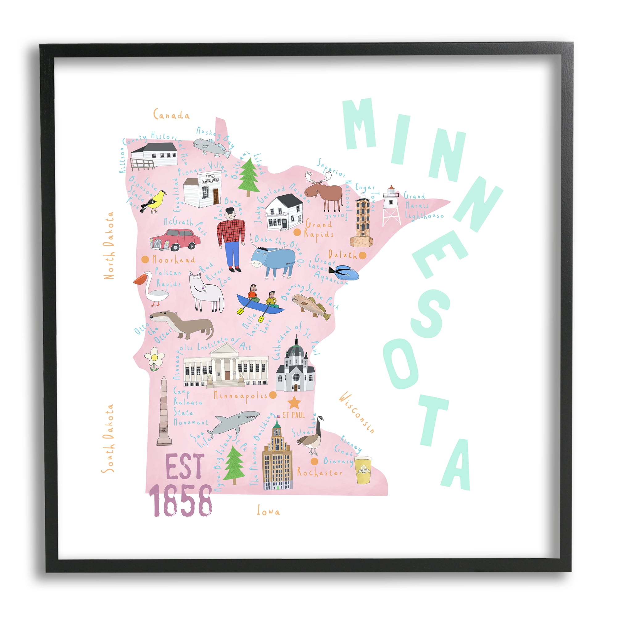 Stupell Industries Pastel Minnesota Sights Landmarks Travel & Places Painting Black Framed Art Print Wall Art