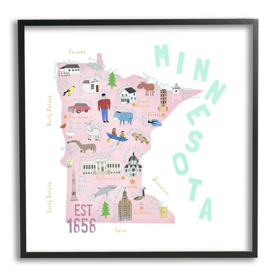 Stupell Industries Pastel Minnesota Sights Landmarks Travel & Places Painting Black Framed Art Print Wall Art