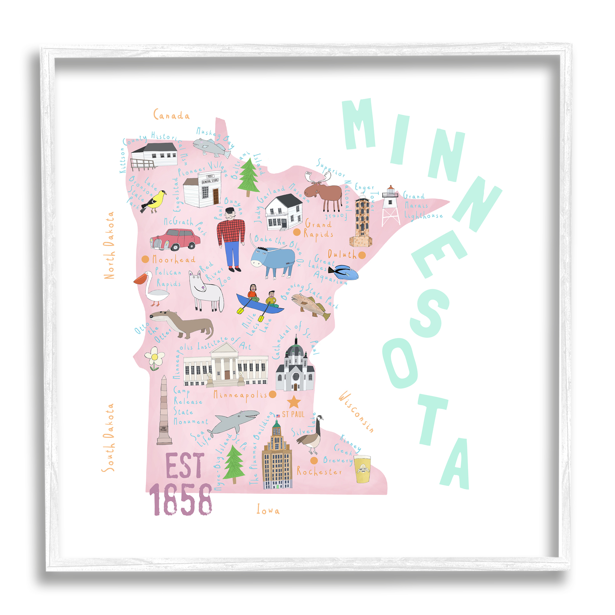 Stupell Industries Pastel Minnesota Sights Landmarks Travel & Places Painting White Framed Art Print Wall Art