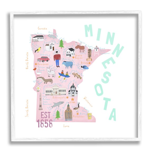 Stupell Industries Pastel Minnesota Sights Landmarks Travel & Places Painting White Framed Art Print Wall Art