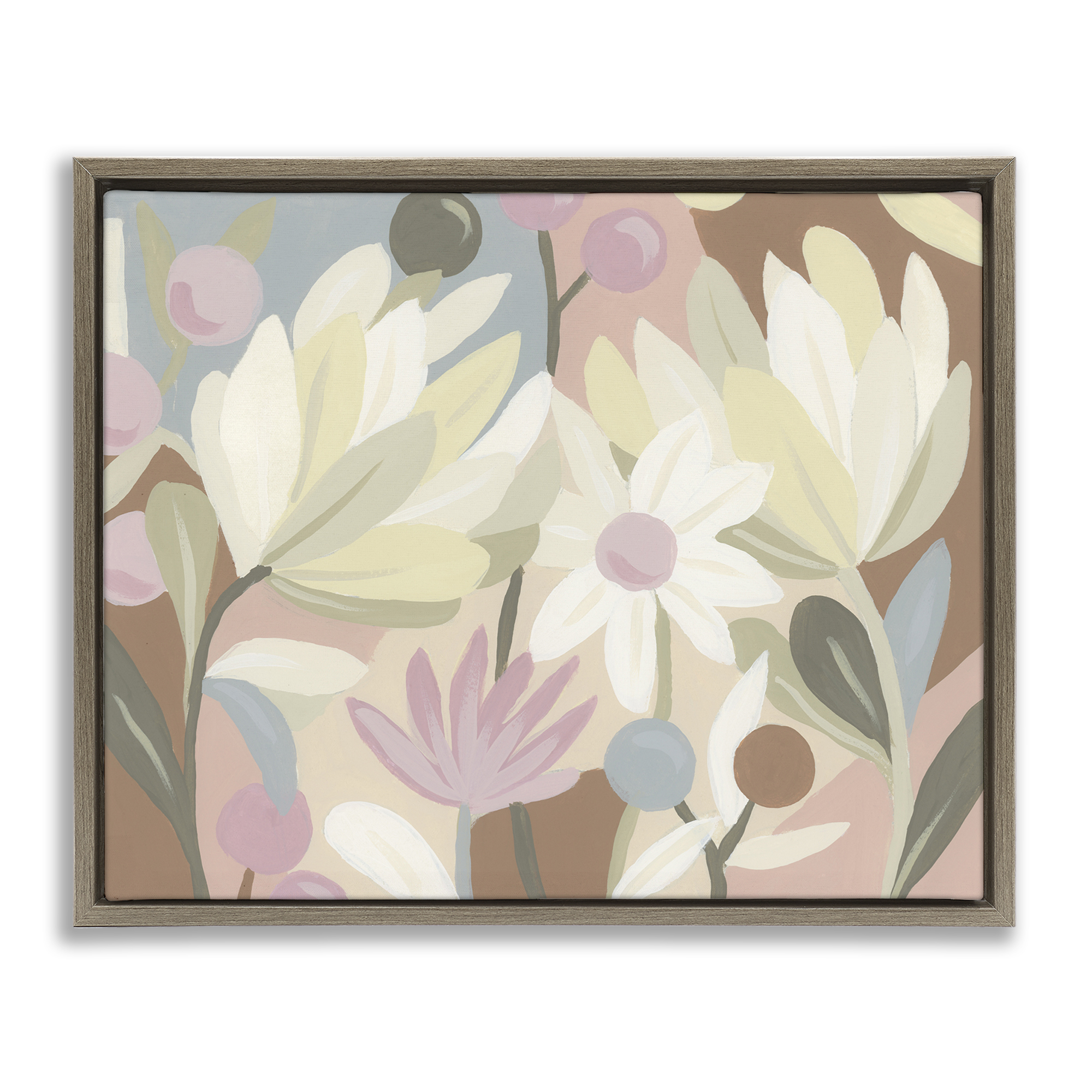 Stupell Industries Pastel Modern Flowers Plants & Flowers Painting Brown Floater Framed Canvas Art Print Wall Art, 21 x 17