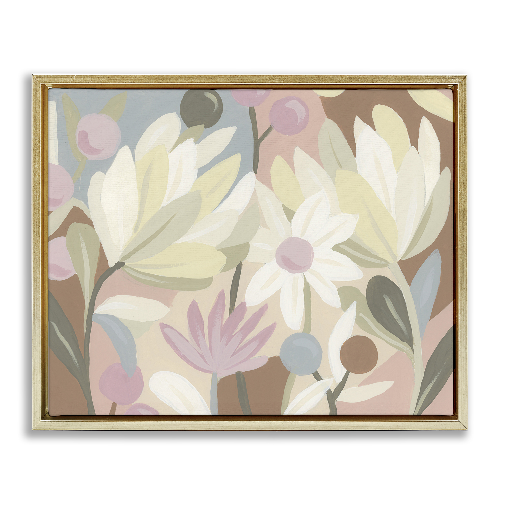 Stupell Industries Pastel Modern Flowers Plants & Flowers Painting Gold Floater Framed Canvas Art Print Wall Art, 31 x 25