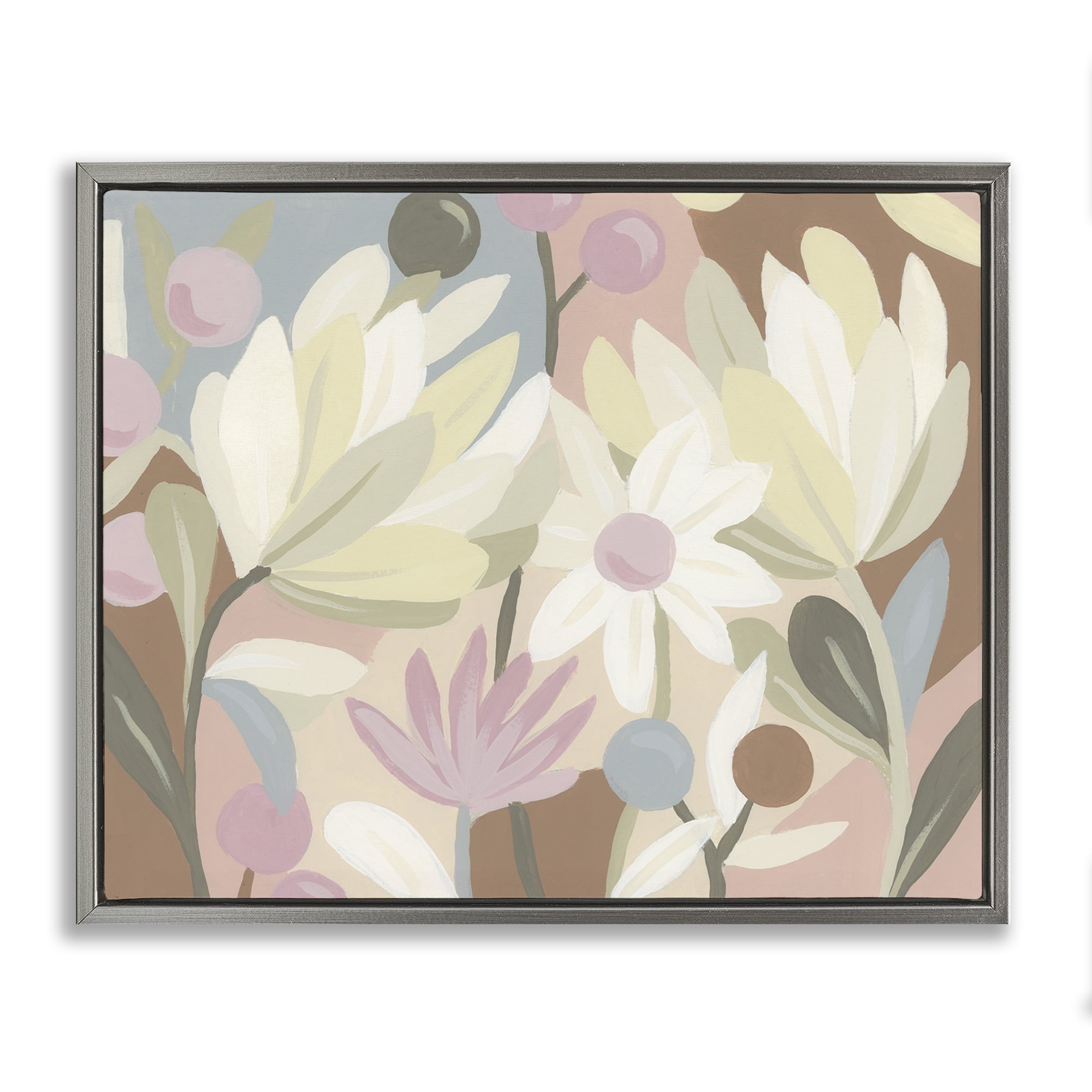 Stupell Industries Pastel Modern Flowers Plants & Flowers Painting Gray Floater Framed Canvas Art Print Wall Art, 31 x 25